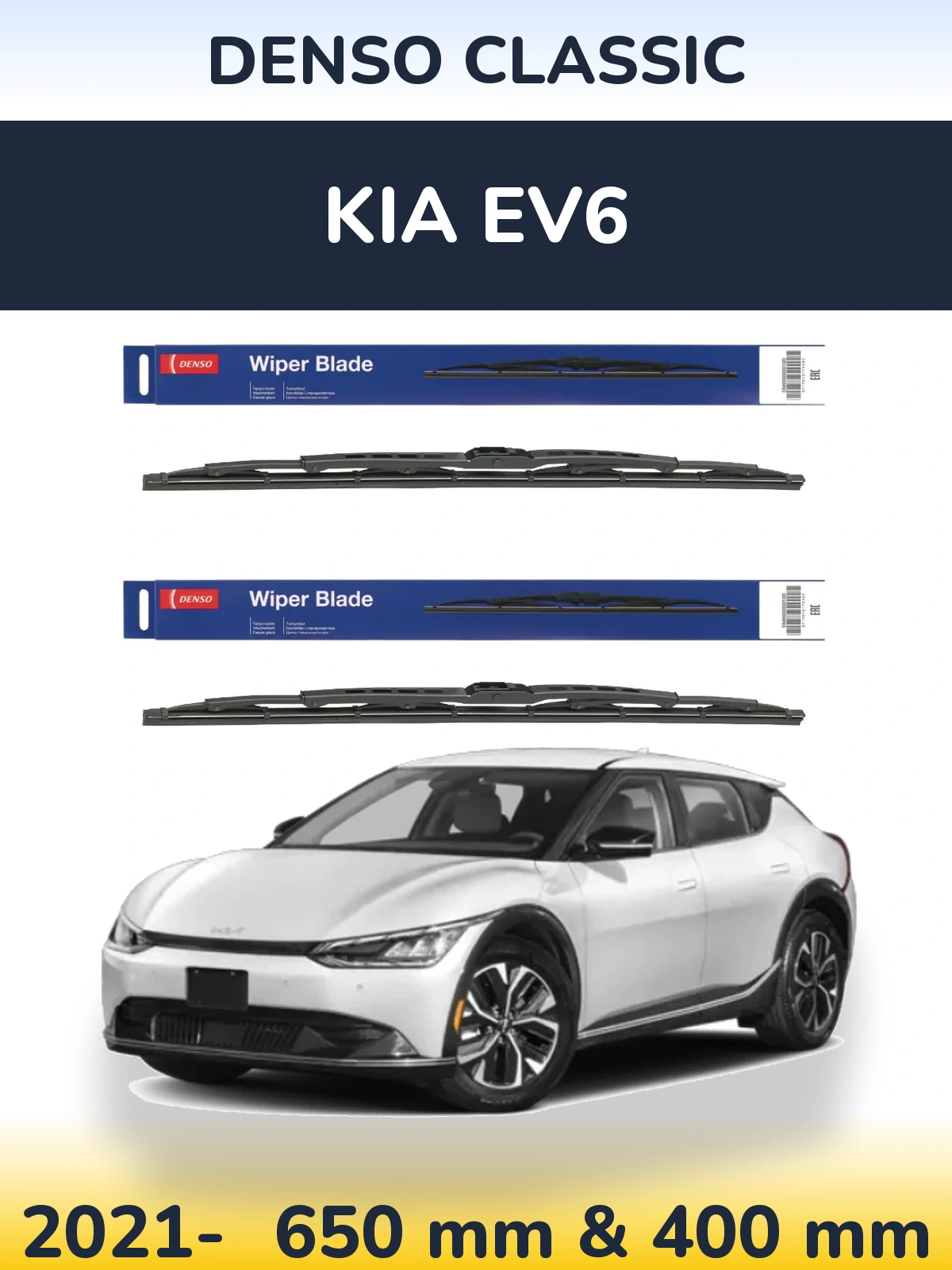 Front wiper blade set Denso Classic 650 & 400 mm for KIA EV6 2021-2026