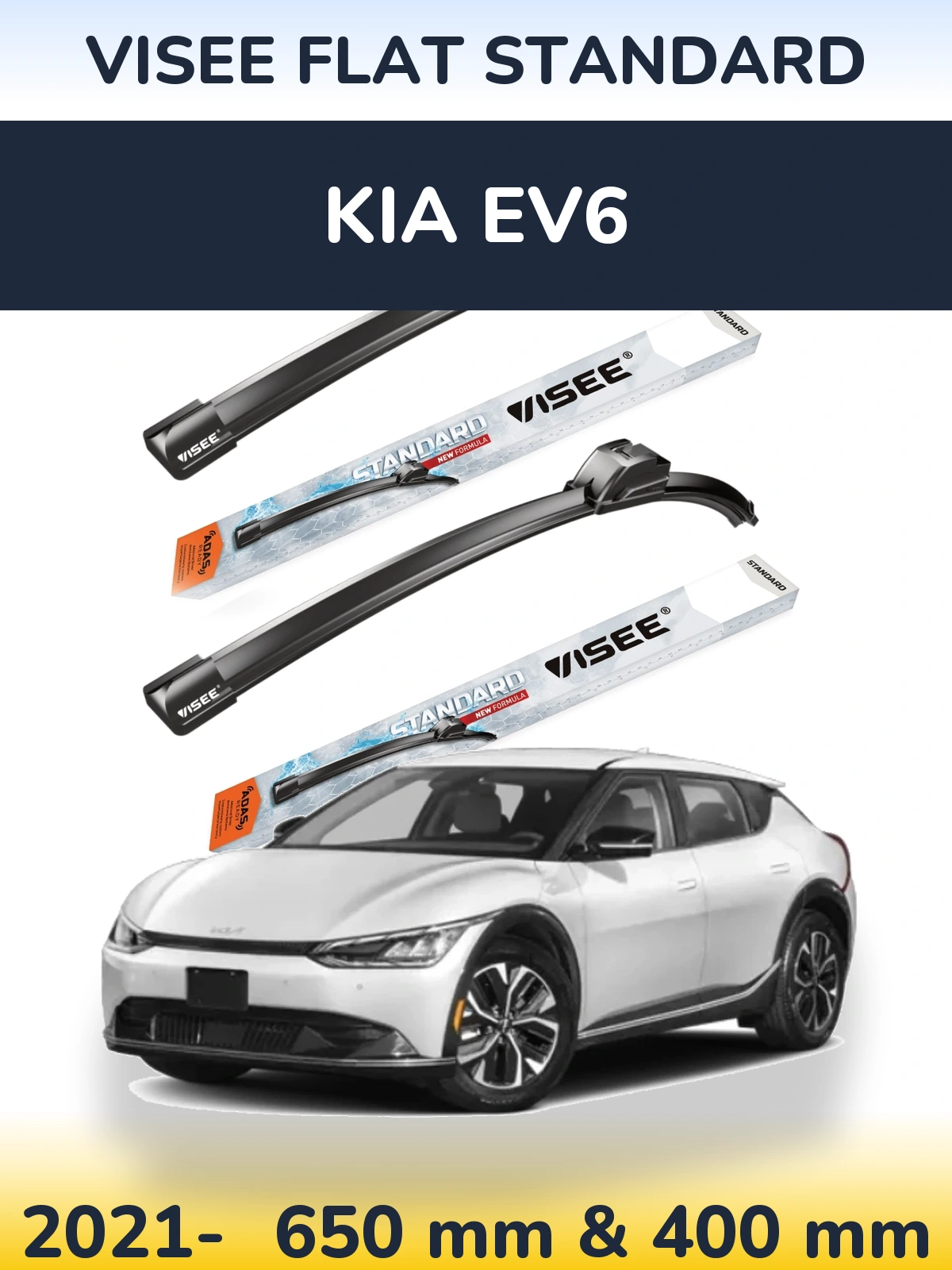 Комплект передних дворников VISEE FLAT STANDARD 650 & 400 мм для KIA EV6 2021-2026