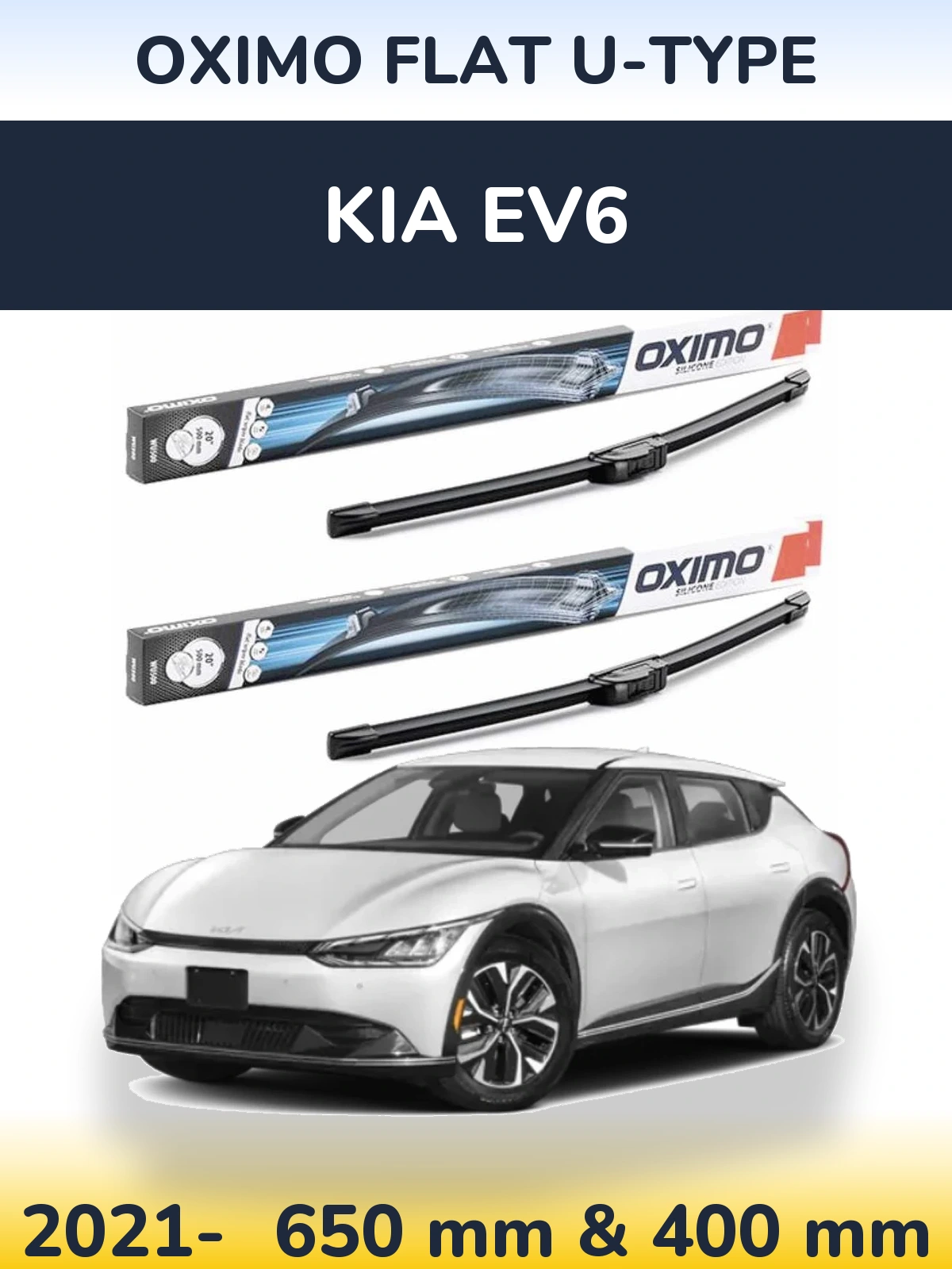 Комплект передних дворников Oximo Flat U-type 650 & 400 мм для KIA EV6 2021-2026