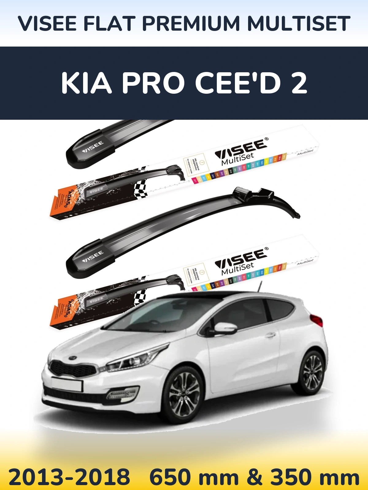 Komplet przednich wycieraczek VISEE FLAT PREMIUM MultiSet 650 & 350 mm do KIA Pro Cee'd 2 2013-2018