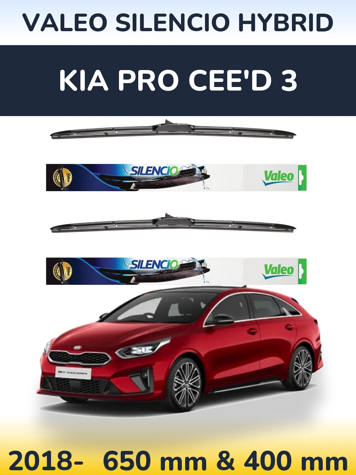 Комплект передних дворников Valeo Silencio Hybrid 650 & 400 мм для KIA Pro Cee'd 3 2018-2026