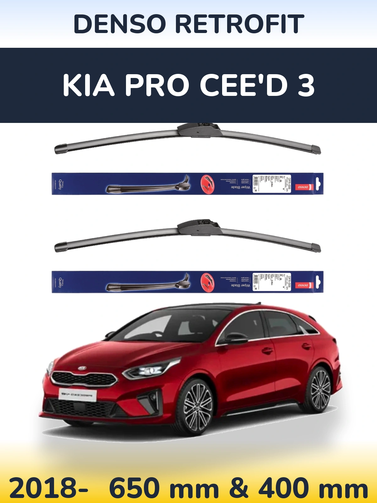Front wiper blade set Denso Retrofit 650 & 400 mm for KIA Pro Cee'd 3 2018-2026