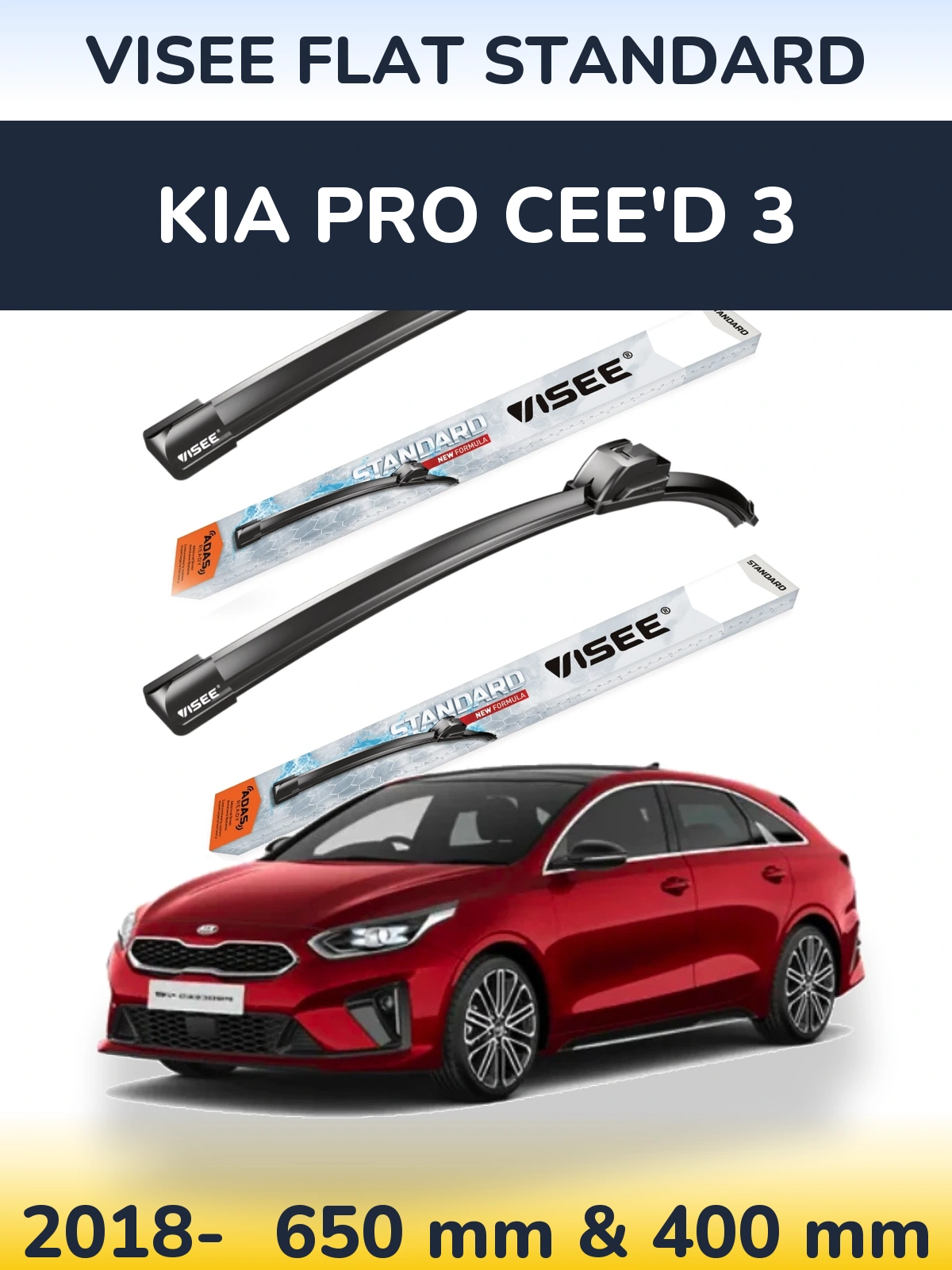 Komplet przednich wycieraczek VISEE FLAT STANDARD 650 & 400 mm do KIA Pro Cee'd 3 2018-2026