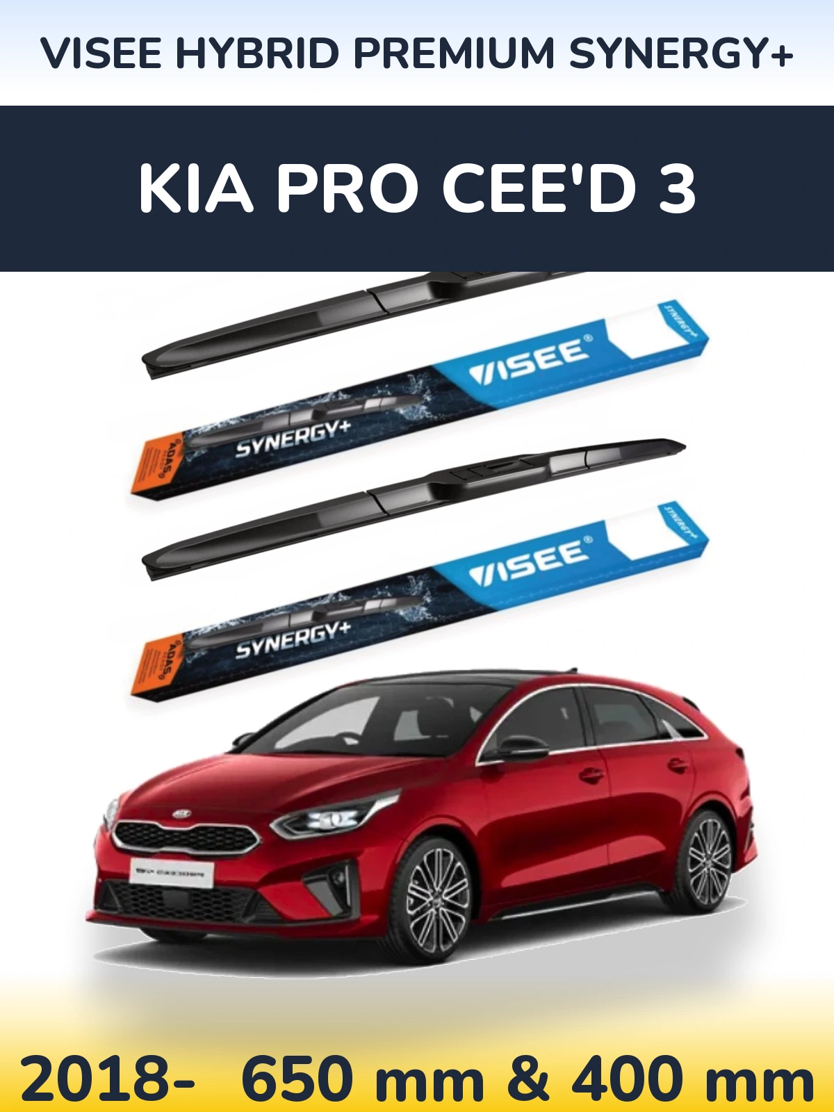 Front wiper blade set VISEE HYBRID PREMIUM SYNERGY+ 650 & 400 mm for KIA Pro Cee'd 3 2018-2026