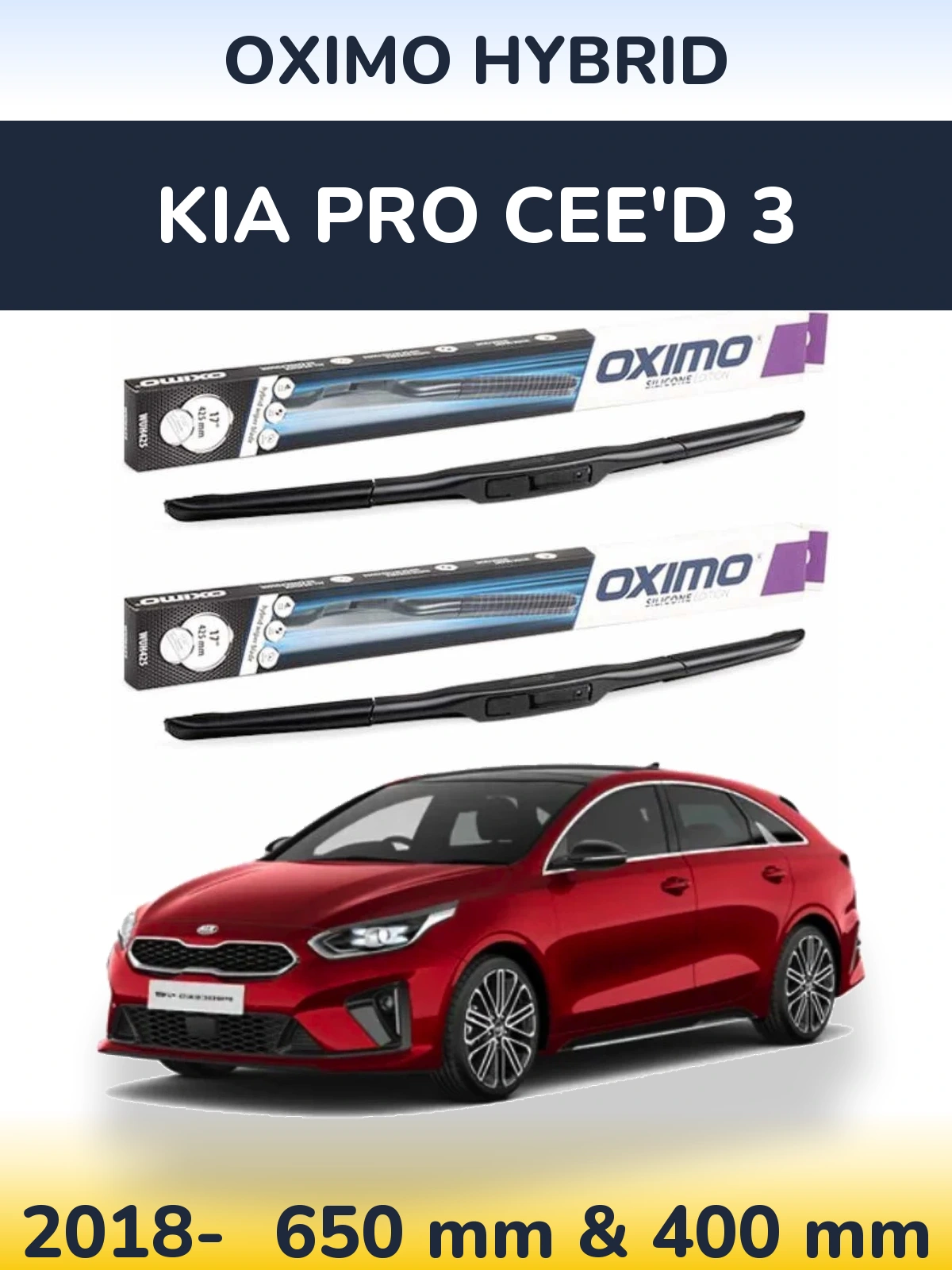 Front wiper blade set Oximo Hybrid 650 & 400 mm for KIA Pro Cee'd 3 2018-2026