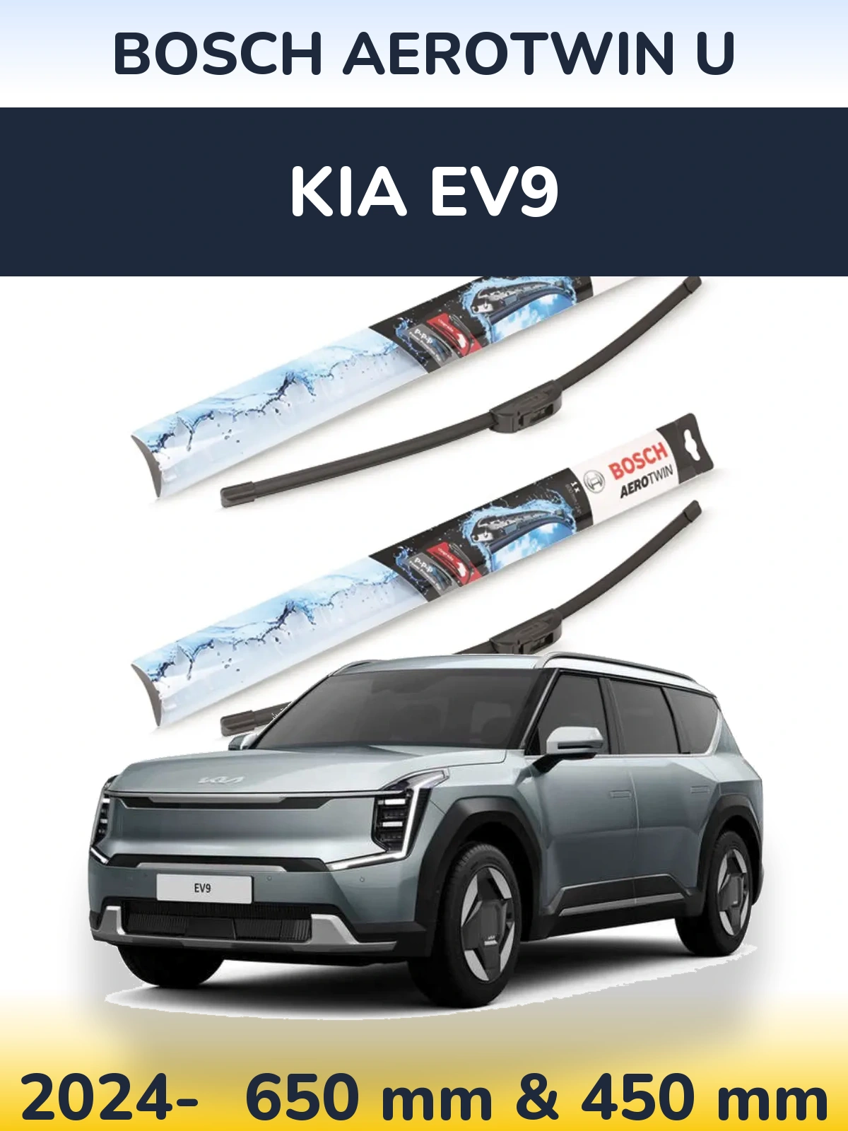 Комплект передних дворников BOSCH AeroTwin U 650 & 450 мм для KIA EV9 2024-2026