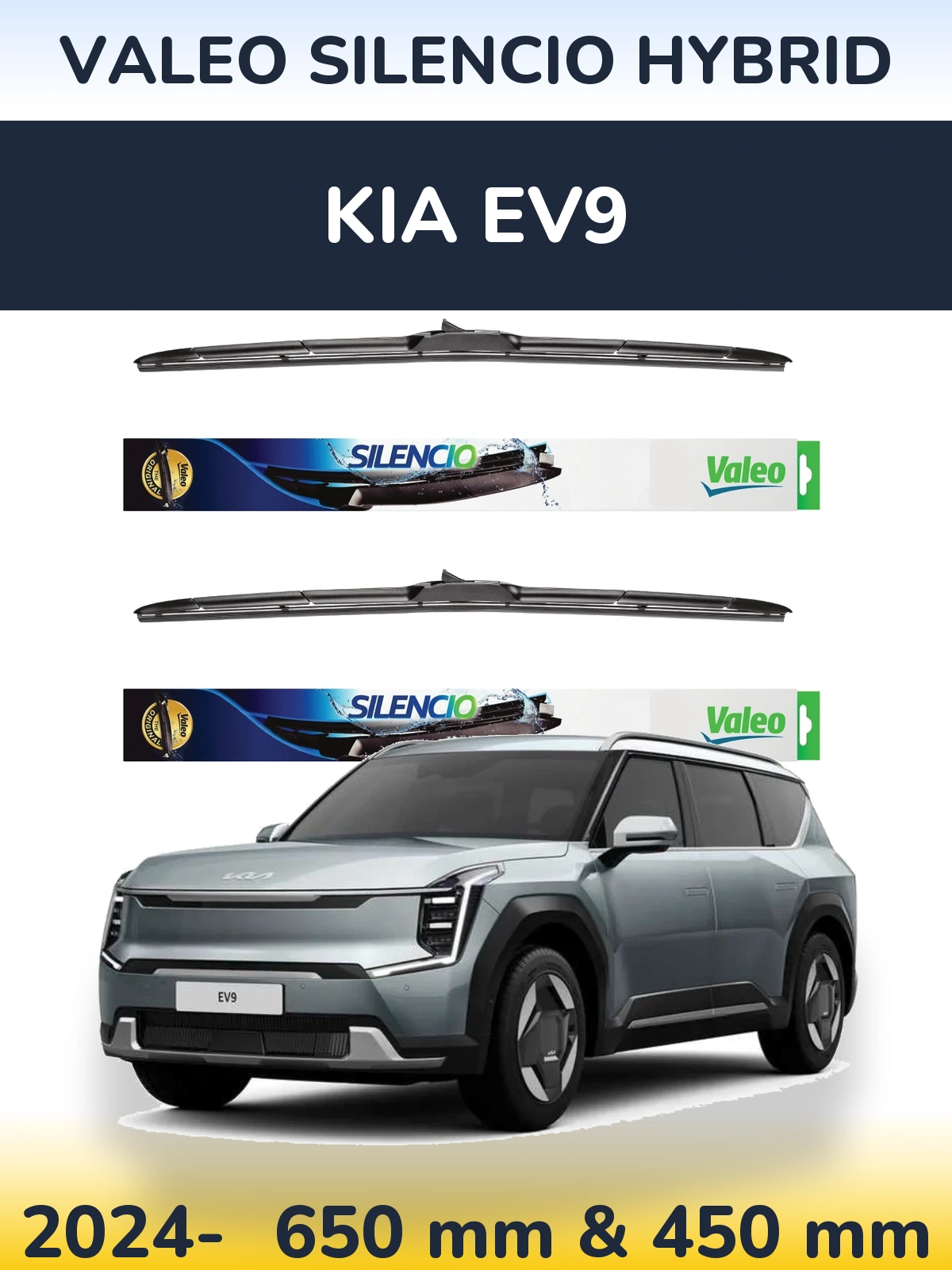 Комплект передних дворников Valeo Silencio Hybrid 650 & 450 мм для KIA EV9 2024-2026