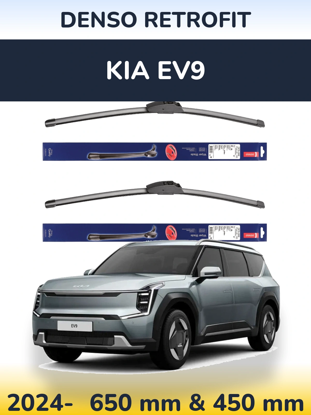 Комплект передних дворников Denso Retrofit 650 & 450 мм для KIA EV9 2024-2026