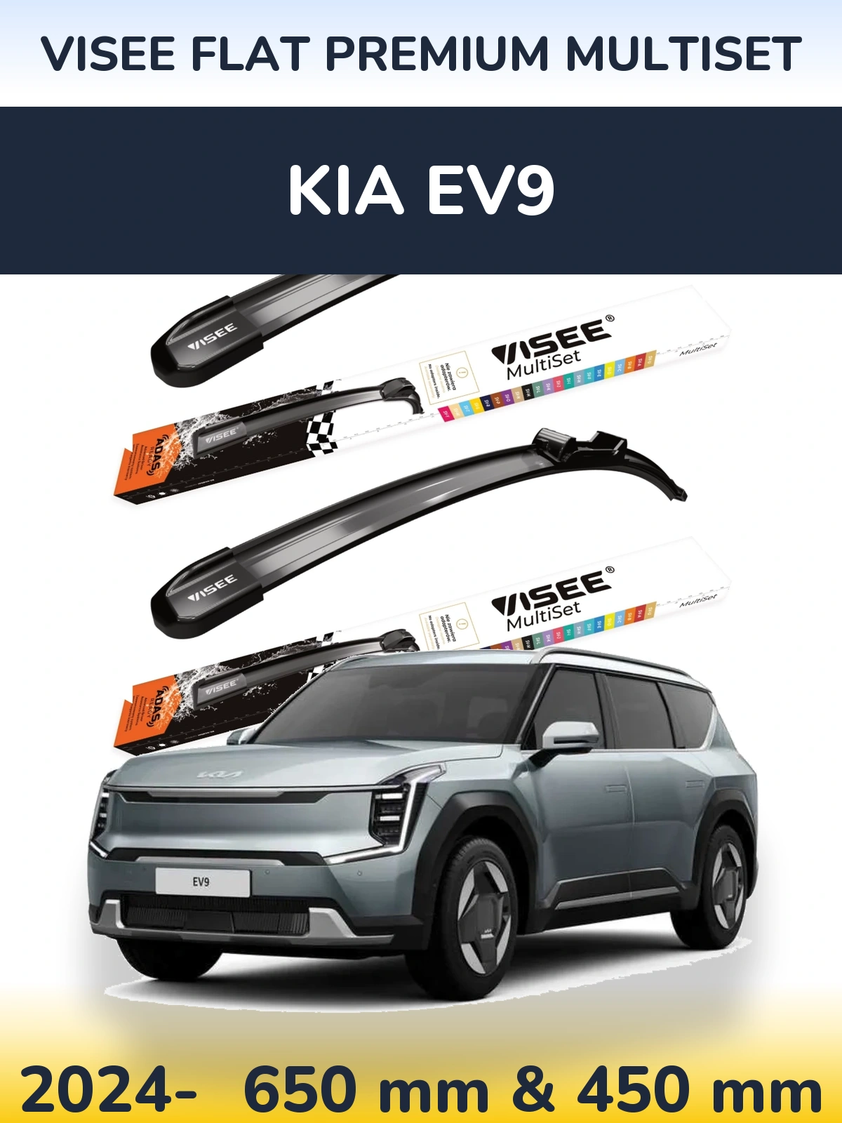 Komplet przednich wycieraczek VISEE FLAT PREMIUM MultiSet 650 & 450 mm do KIA EV9 2024-2026