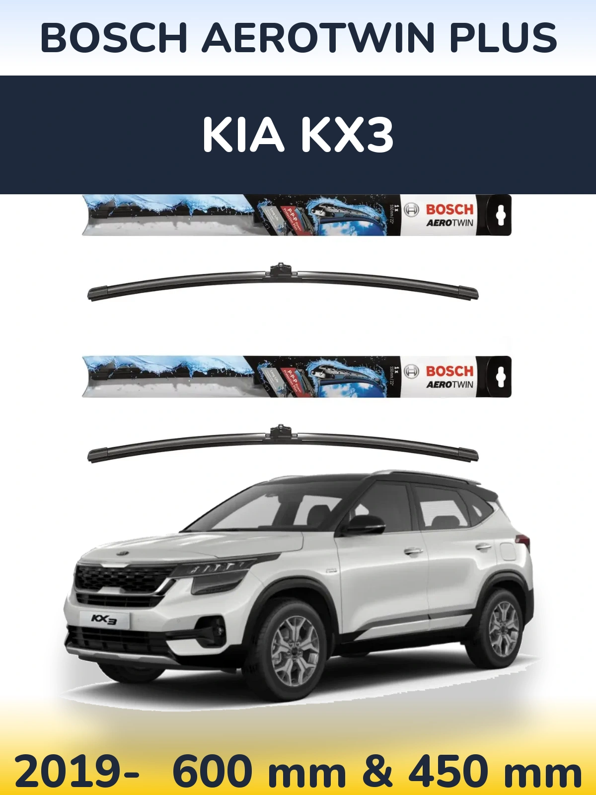 Комплект передних дворников BOSCH AeroTwin Plus 600 & 450 мм для KIA KX3 2019-2026