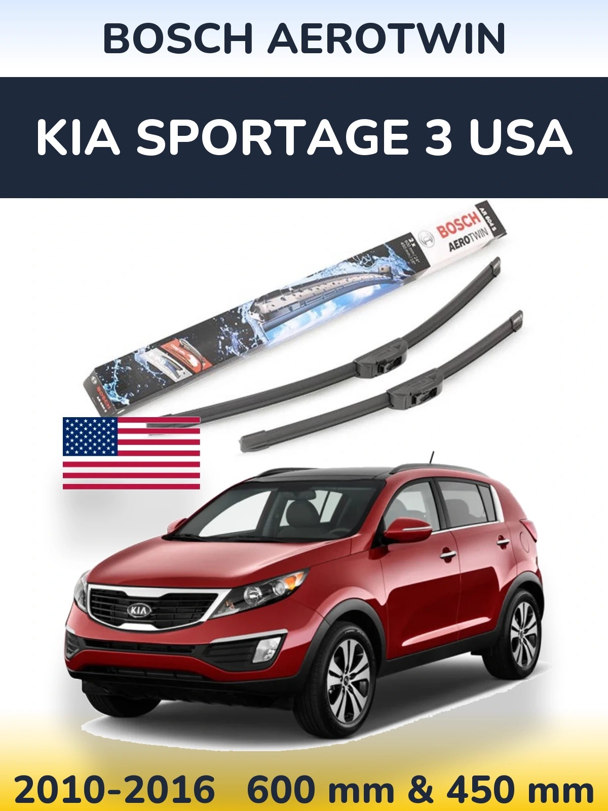Komplet przednich wycieraczek BOSCH AeroTwin 600 & 450 mm do KIA Sportage 3 USA 2010-2016