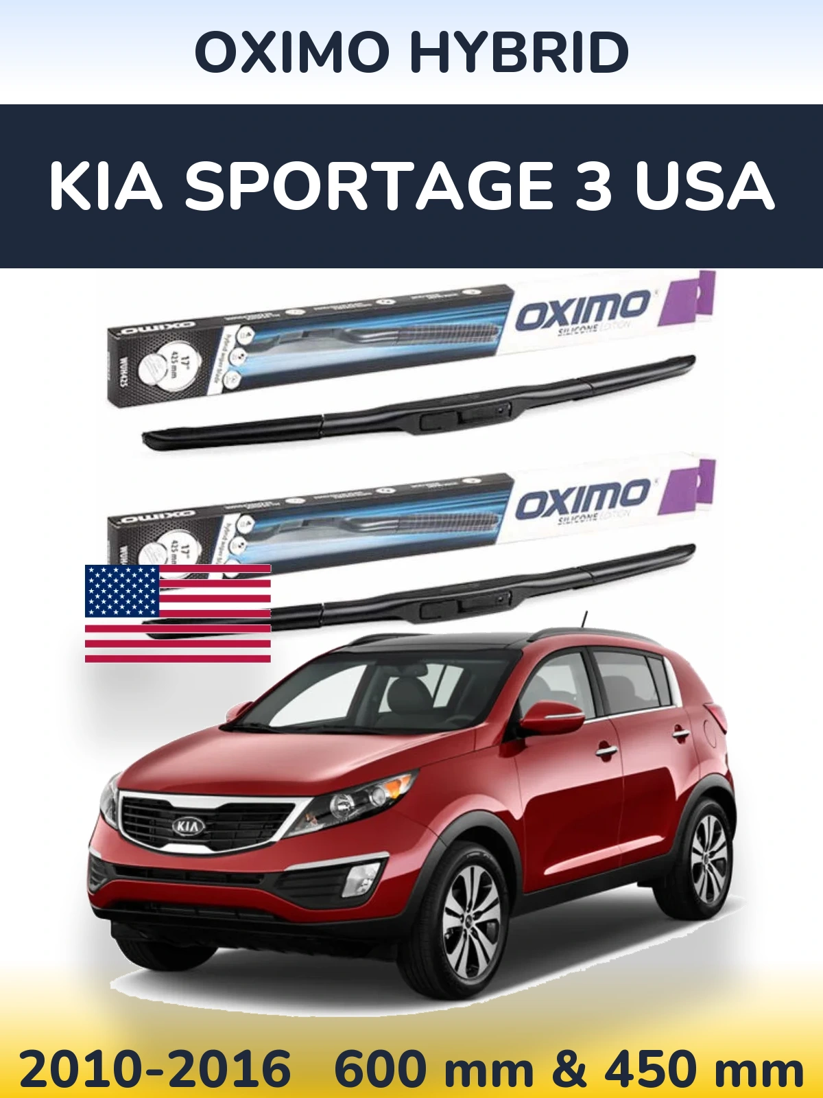 Komplet przednich wycieraczek Oximo Hybrid 600 & 450 mm do KIA Sportage 3 USA 2010-2016