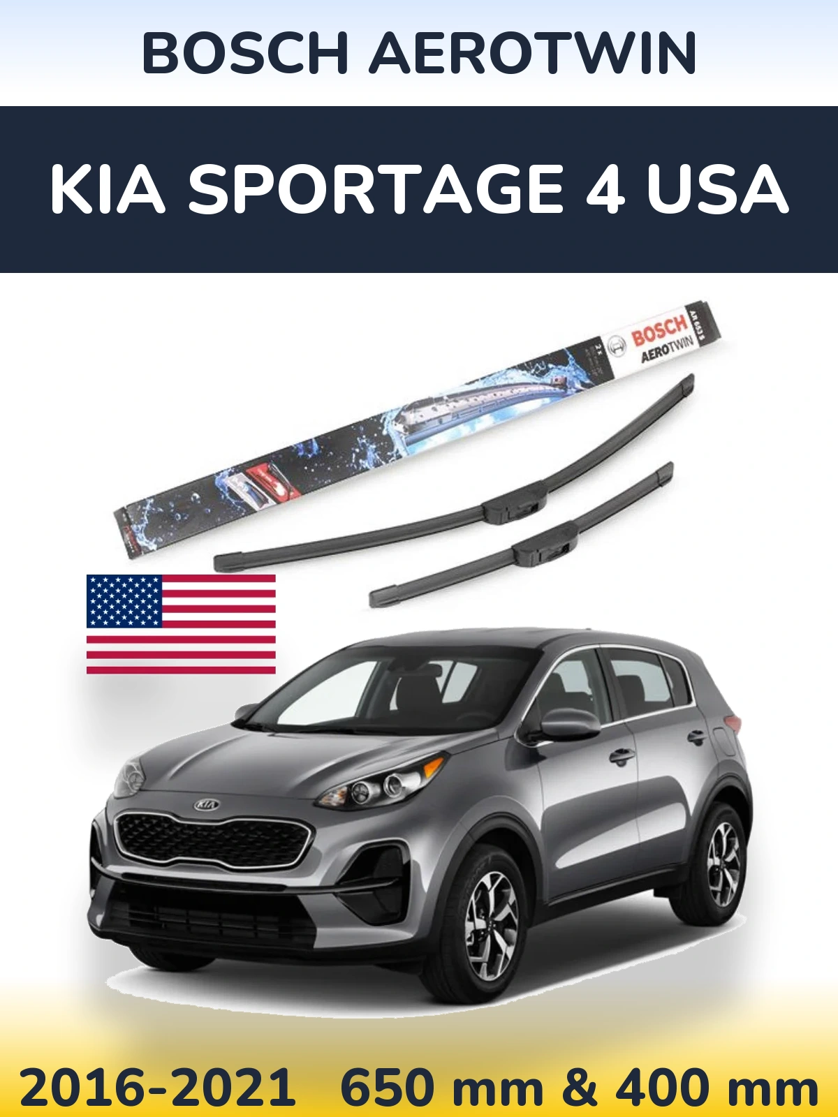 Komplet przednich wycieraczek BOSCH AeroTwin 650 & 400 mm do KIA Sportage 4 USA 2016-2021
