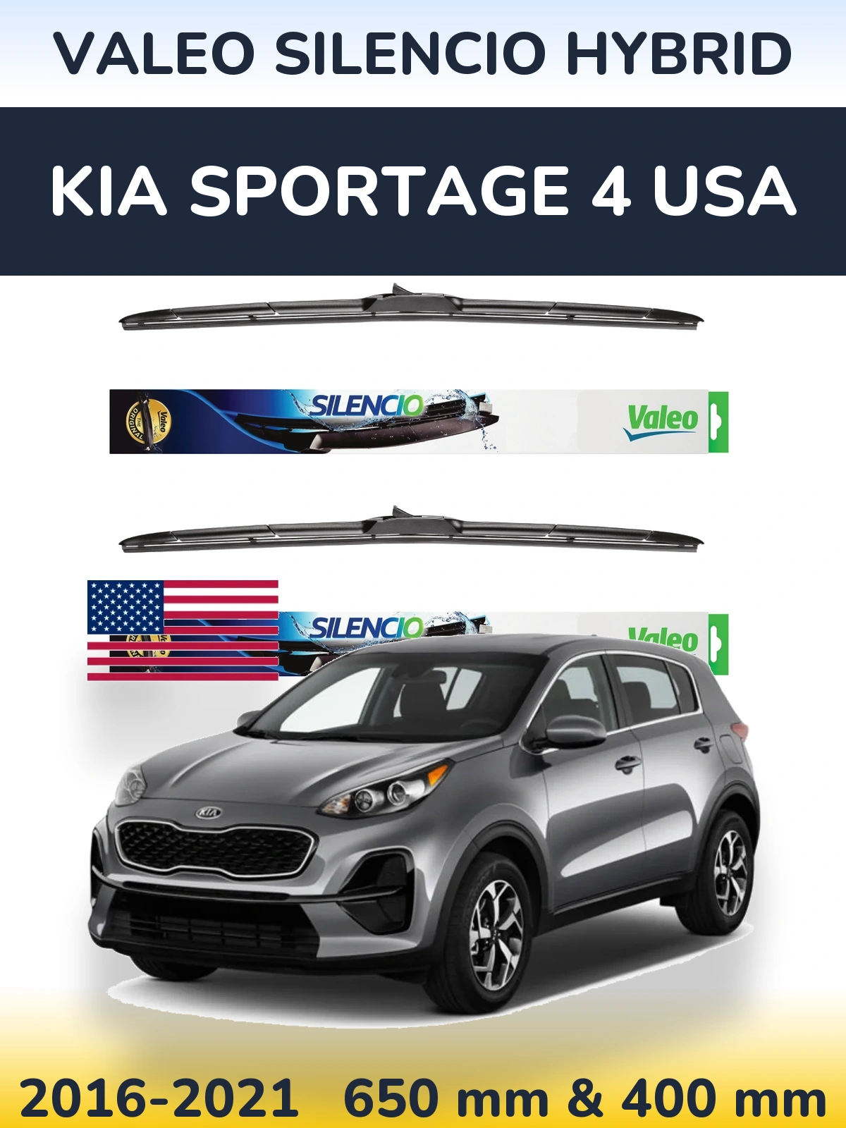 Komplet przednich wycieraczek Valeo Silencio Hybrid 650 & 400 mm do KIA Sportage 4 USA 2016-2021
