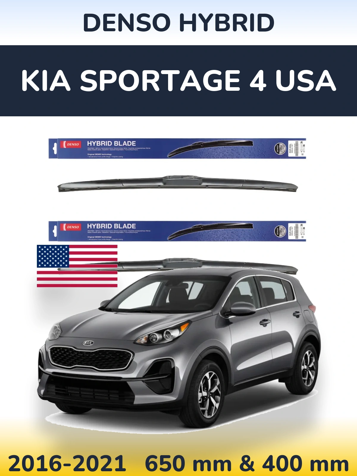 Komplet przednich wycieraczek Denso Hybrid 650 & 400 mm do KIA Sportage 4 USA 2016-2021