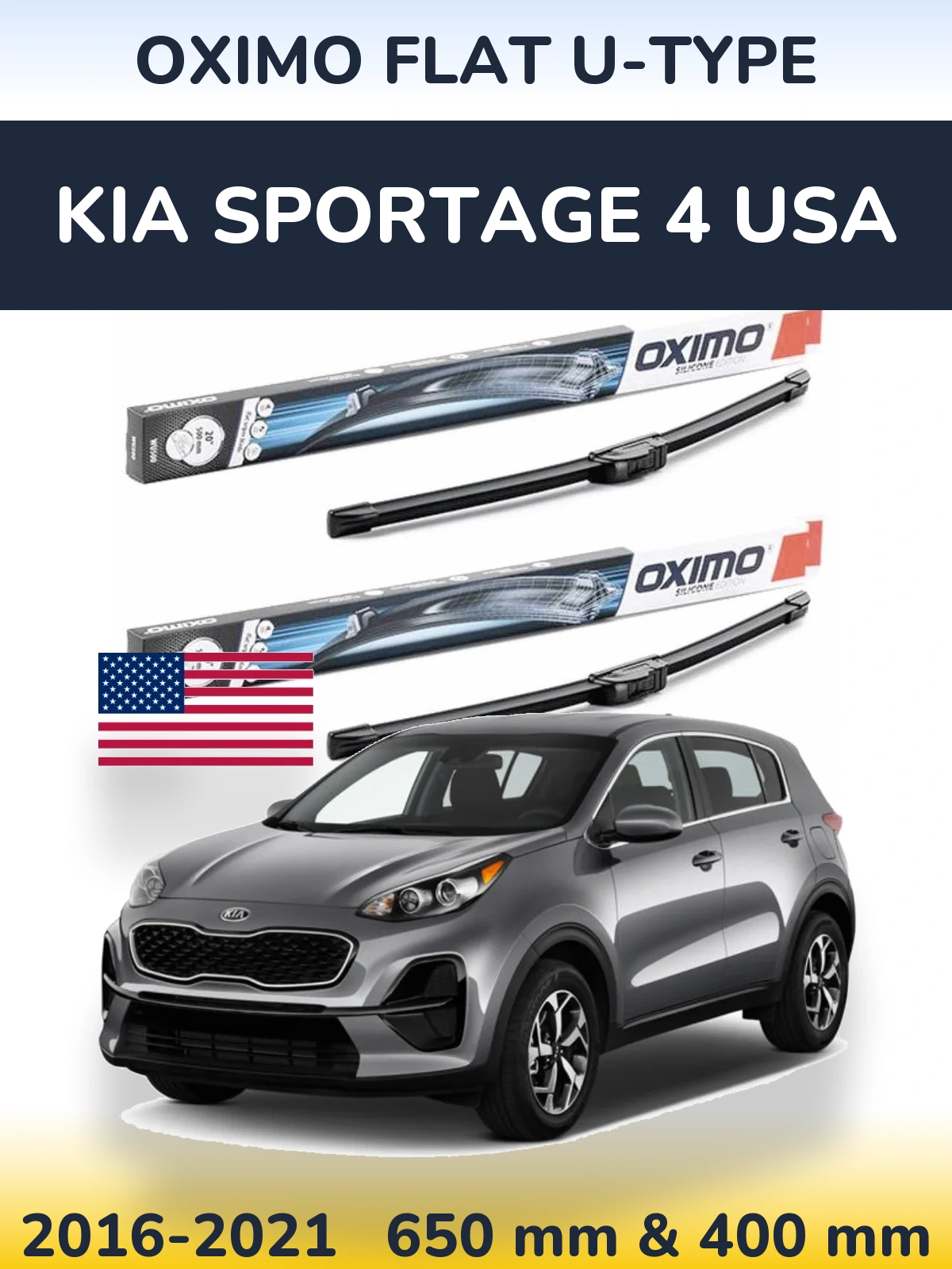 Komplet przednich wycieraczek Oximo Flat U-type 650 & 400 mm do KIA Sportage 4 USA 2016-2021