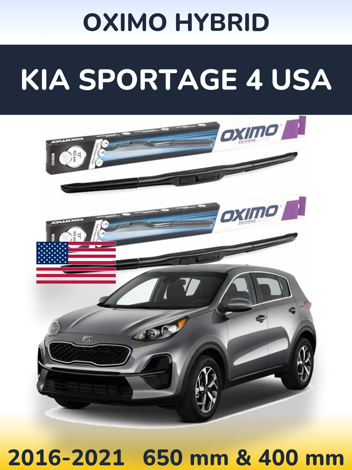 Komplet przednich wycieraczek Oximo Hybrid 650 & 400 mm do KIA Sportage 4 USA 2016-2021