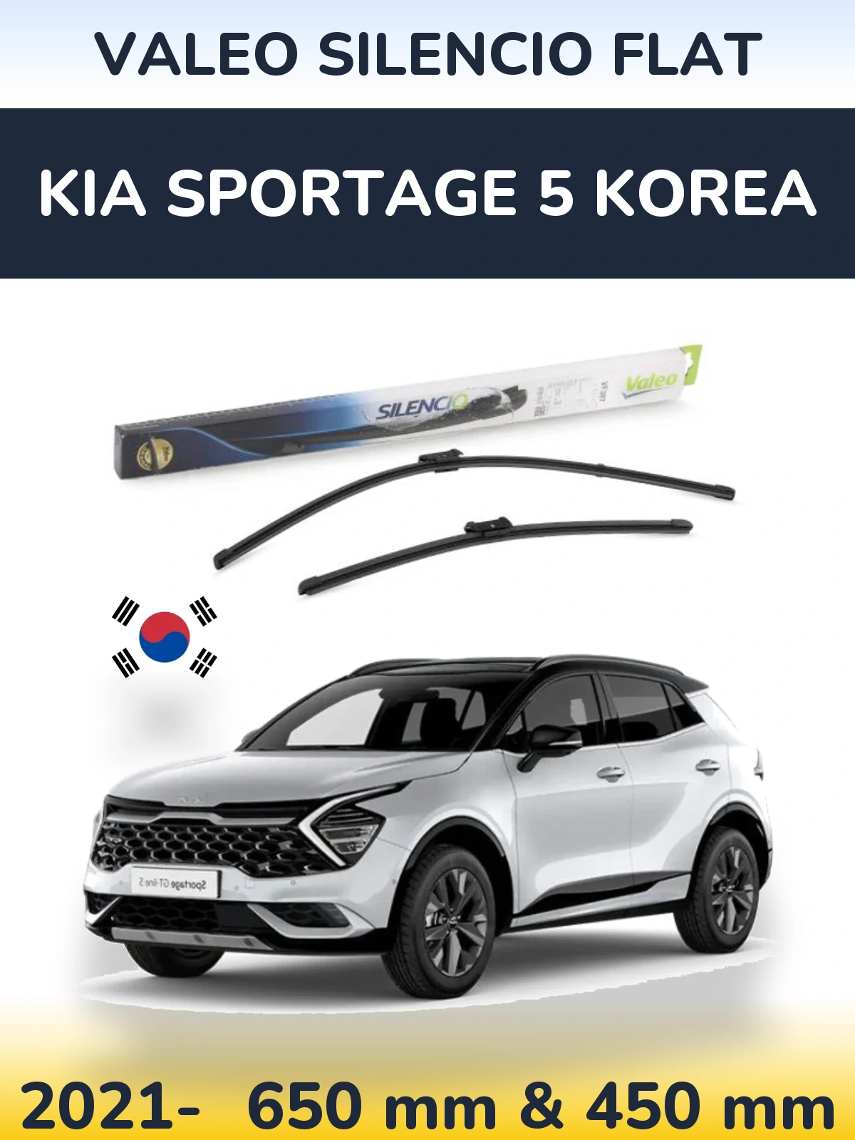 Komplet przednich wycieraczek Valeo Silencio Flat 650 & 450 mm do KIA Sportage 5 Korea 2021-2026