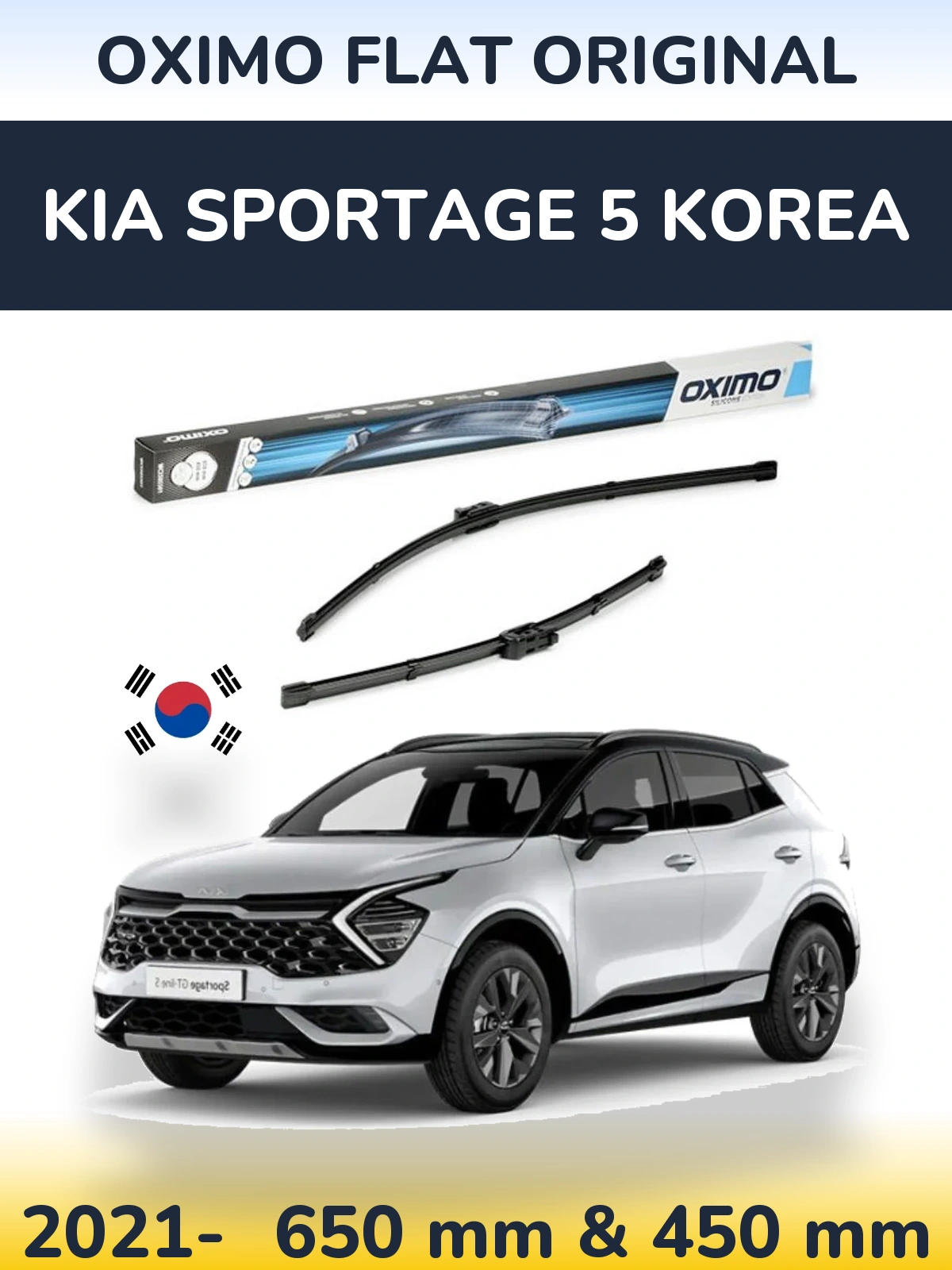 Front wiper blade set Oximo Flat Original 650 & 450 mm for KIA Sportage 5 Korea 2021-2026