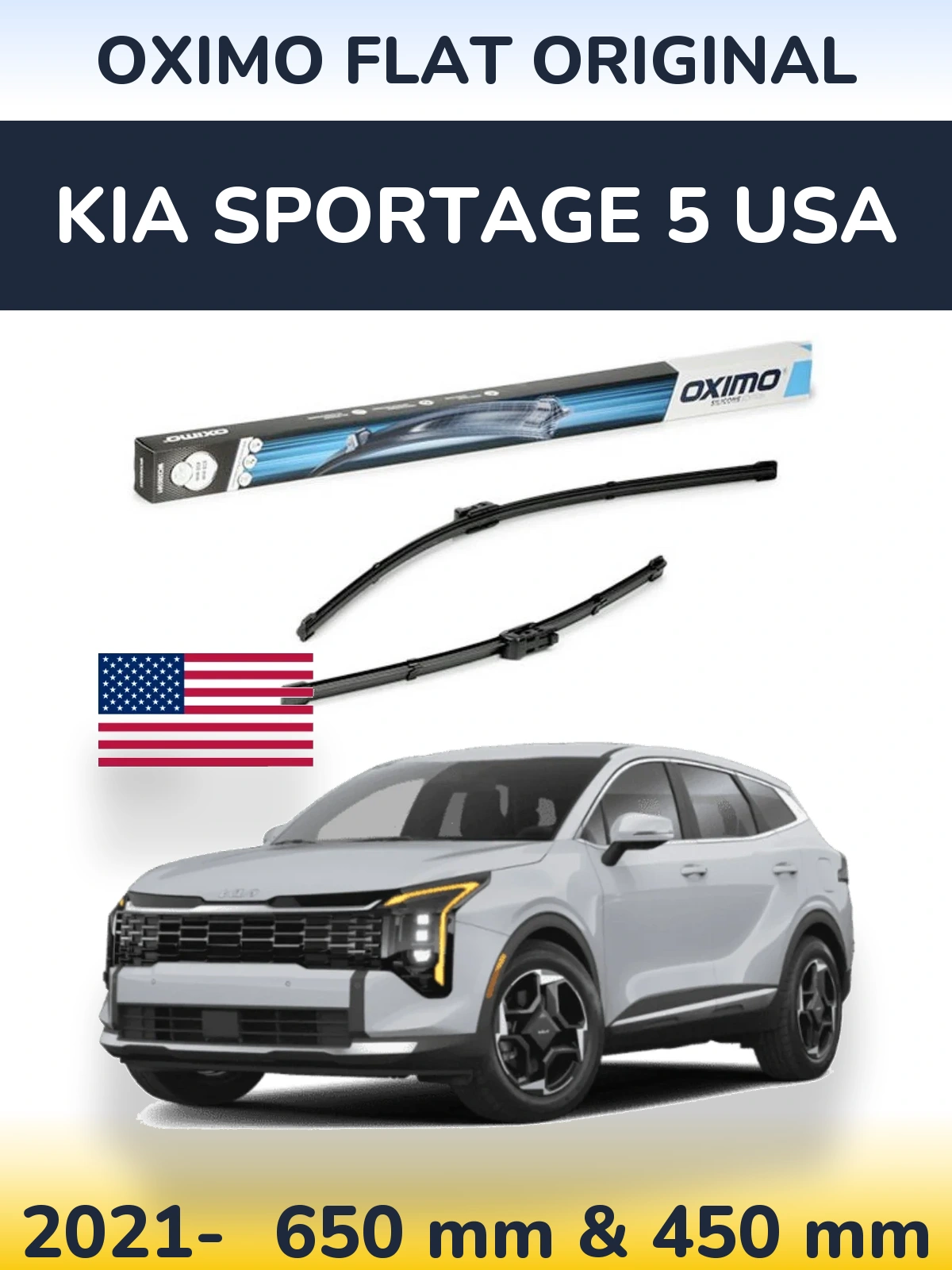 Комплект передних дворников Oximo Flat Original 650 & 450 мм для KIA Sportage 5 USA 2021-2026