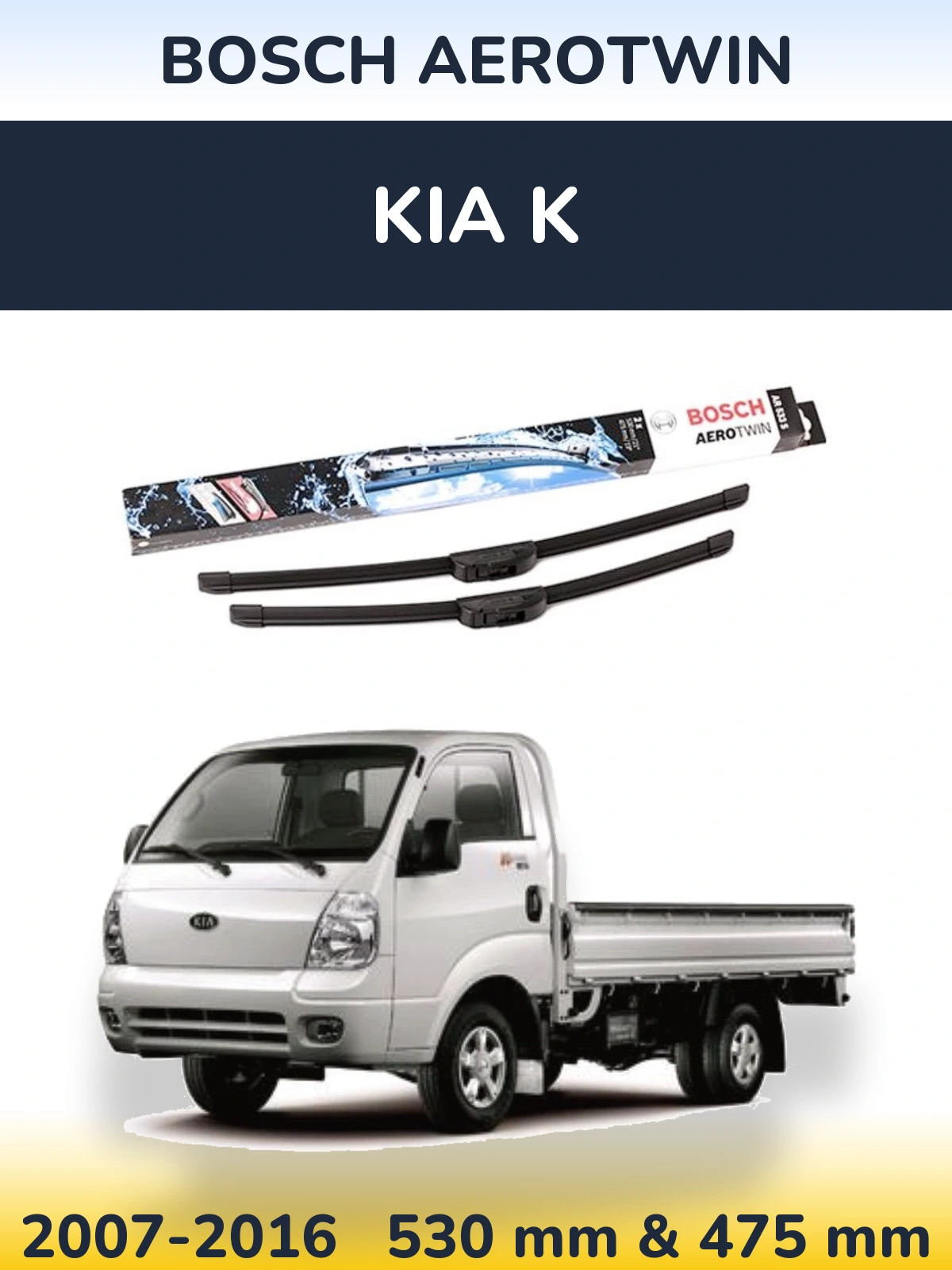 Front wiper blade set BOSCH AeroTwin 530 & 475 mm for KIA K 2007-2016