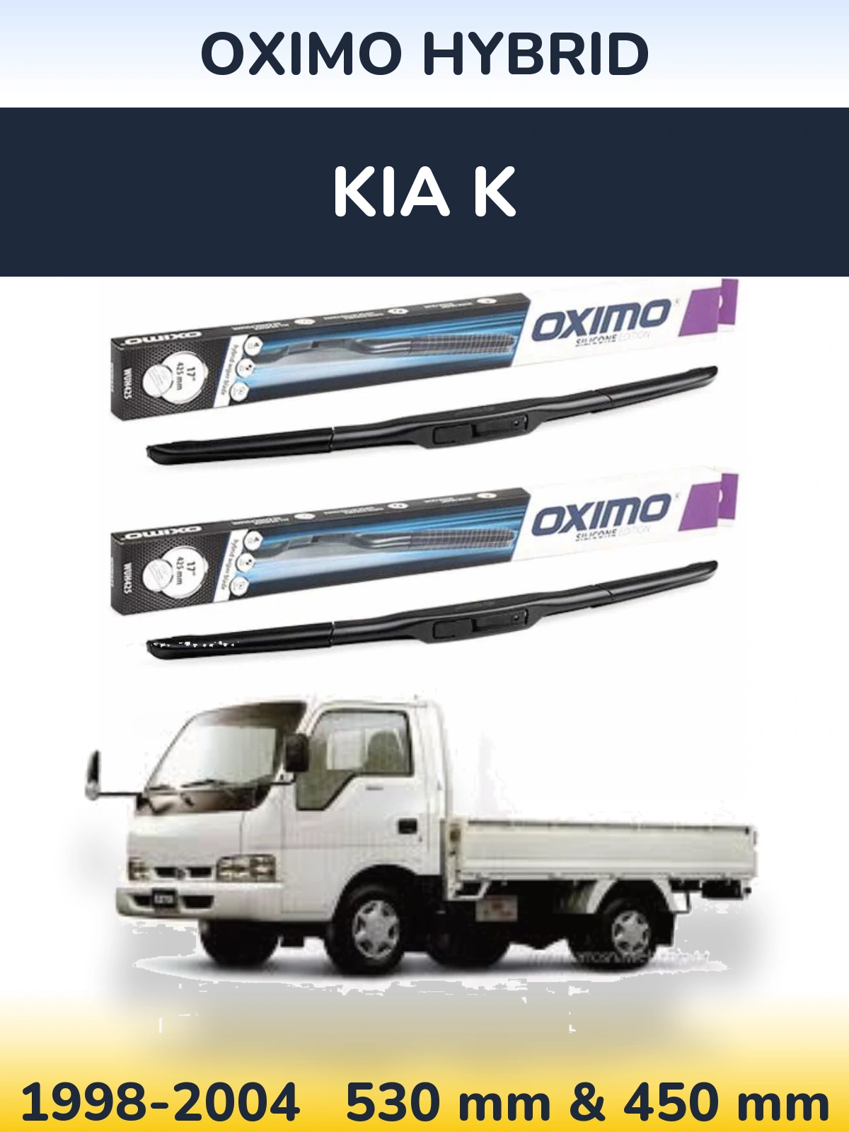 Front wiper blade set Oximo Hybrid 530 & 450 mm for KIA K 1998-2004