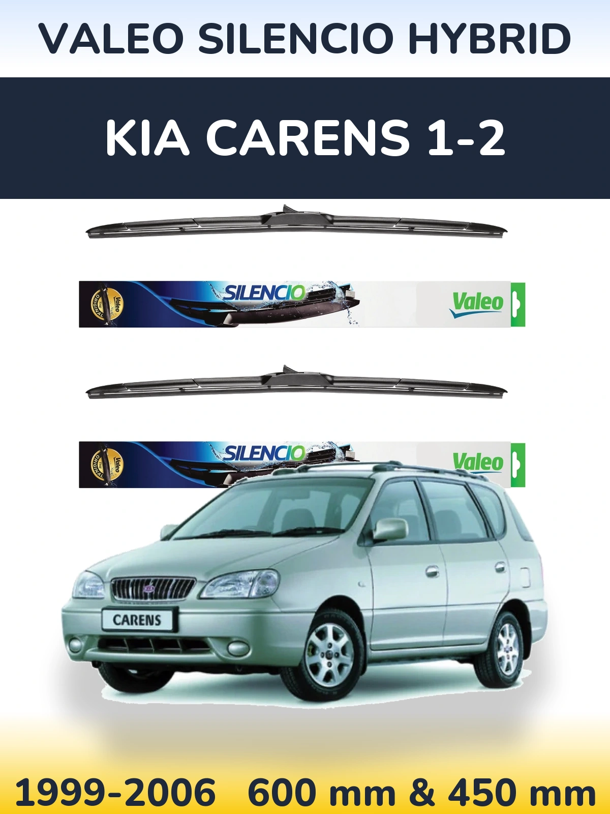 Комплект передних дворников Valeo Silencio Hybrid 600 & 450 мм для KIA Carens 1-2 1999-2006