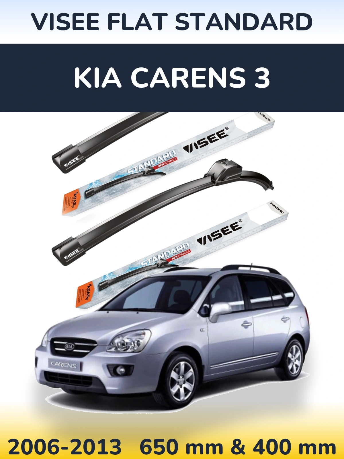 Front wiper blade set VISEE FLAT STANDARD 650 & 400 mm for KIA Carens 3 2006-2013