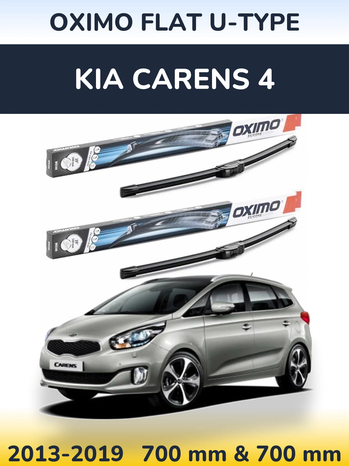 Front wiper blade set Oximo Flat U-type 700 & 700 mm for KIA Carens 4 2013-2019