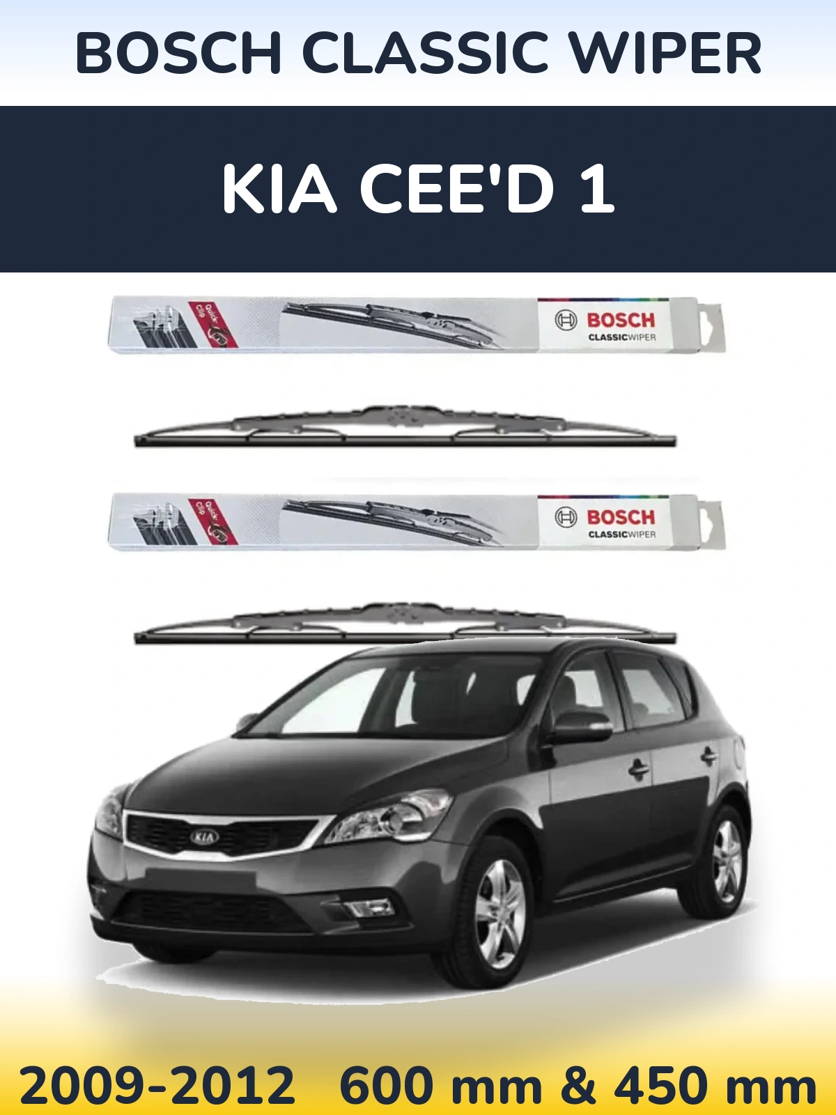 Komplet przednich wycieraczek BOSCH Classic Wiper 600 & 450 mm do KIA Cee'd 1 2009-2012