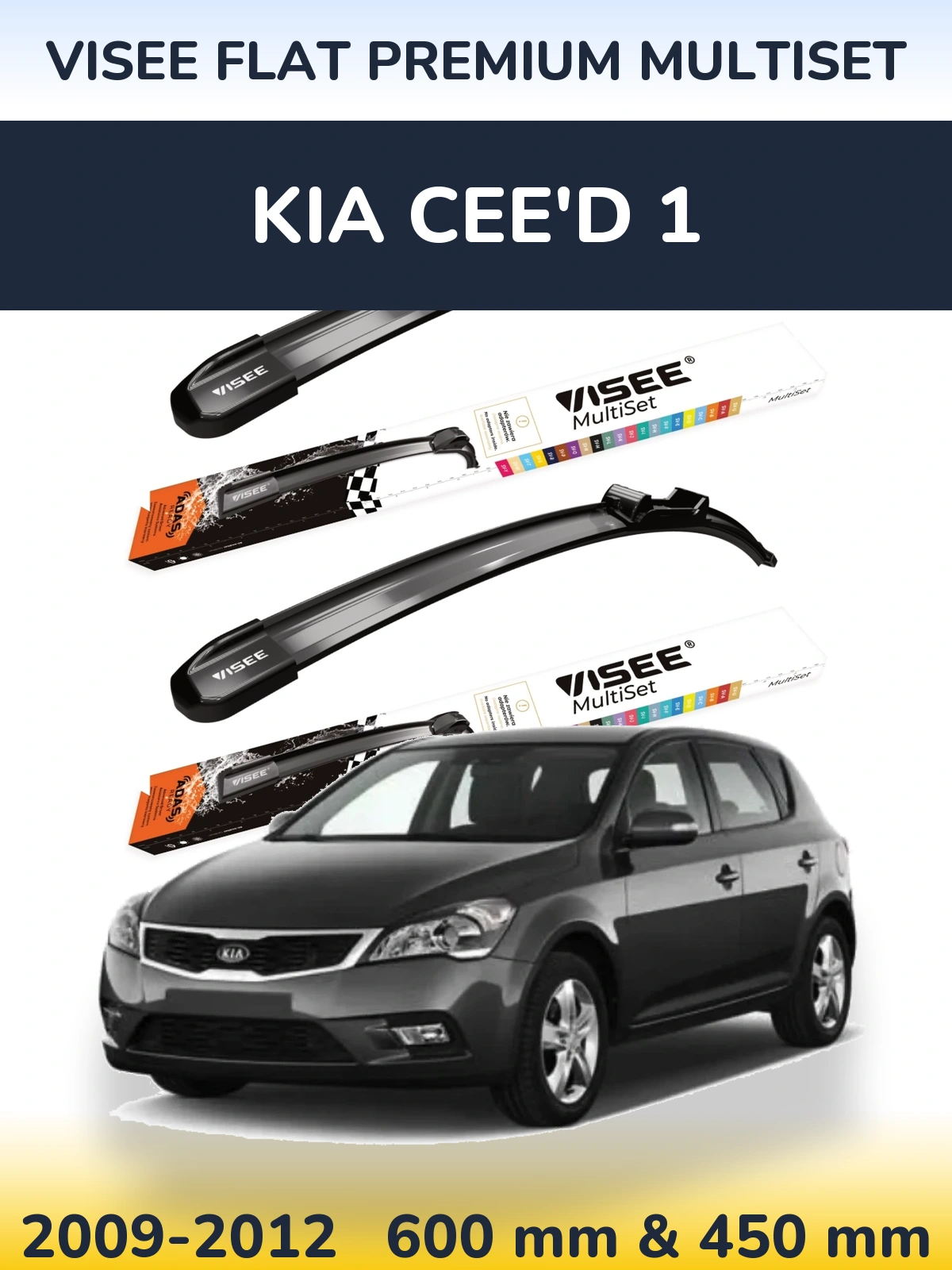 Komplet przednich wycieraczek VISEE FLAT PREMIUM MultiSet 600 & 450 mm do KIA Cee'd 1 2009-2012