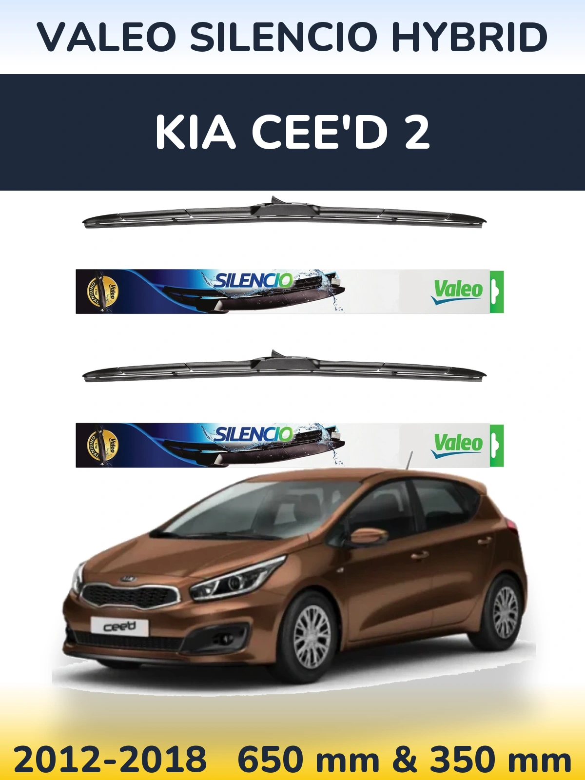 Komplet przednich wycieraczek Valeo Silencio Hybrid 650 & 350 mm do KIA Cee'd 2 2012-2018