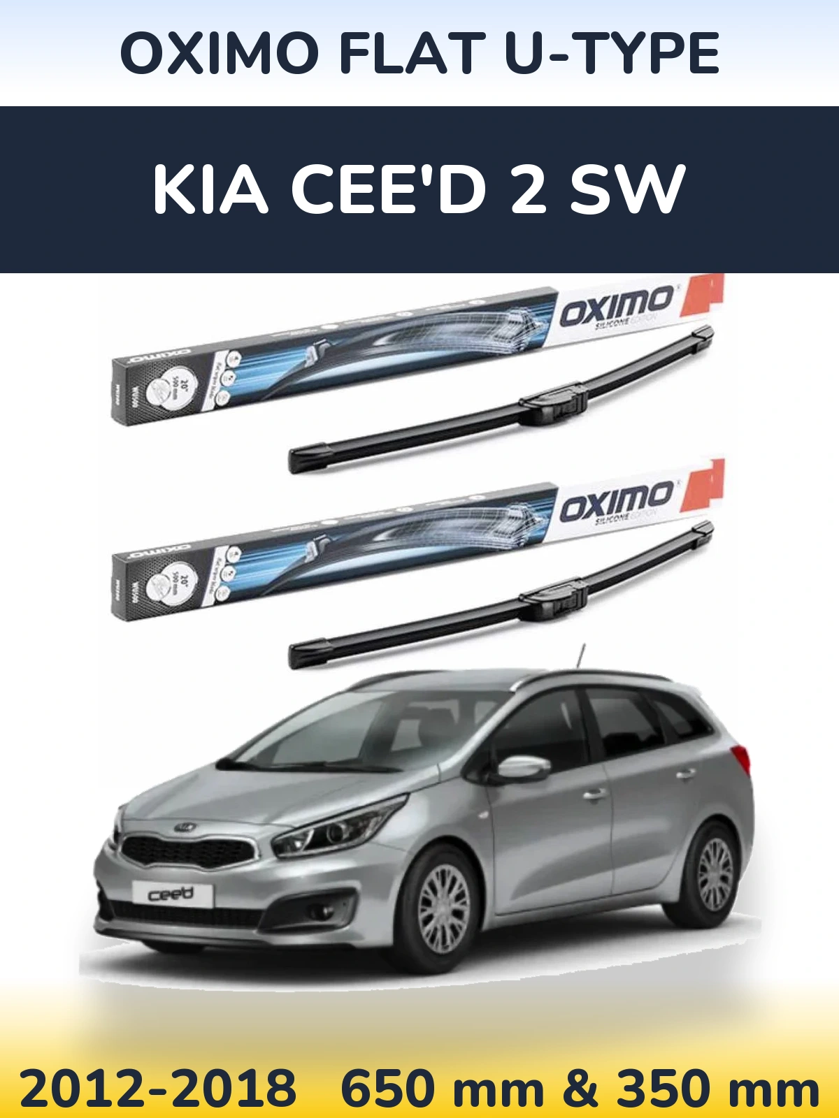 Front wiper blade set Oximo Flat U-type 650 & 350 mm for KIA Cee'd 2 SW 2012-2018