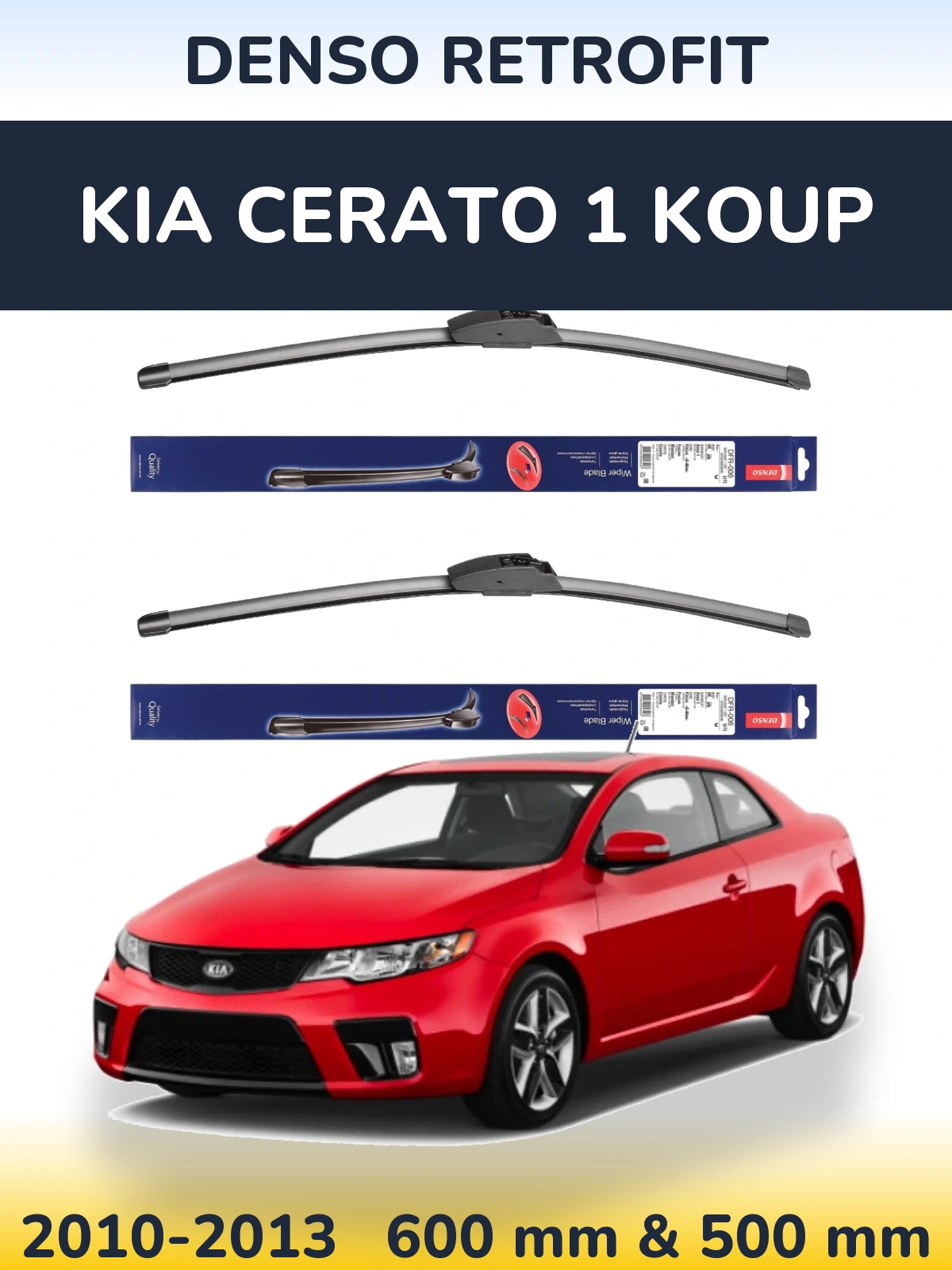 Front wiper blade set Denso Retrofit 600 & 500 mm for KIA Cerato 1 Koup 2010-2013