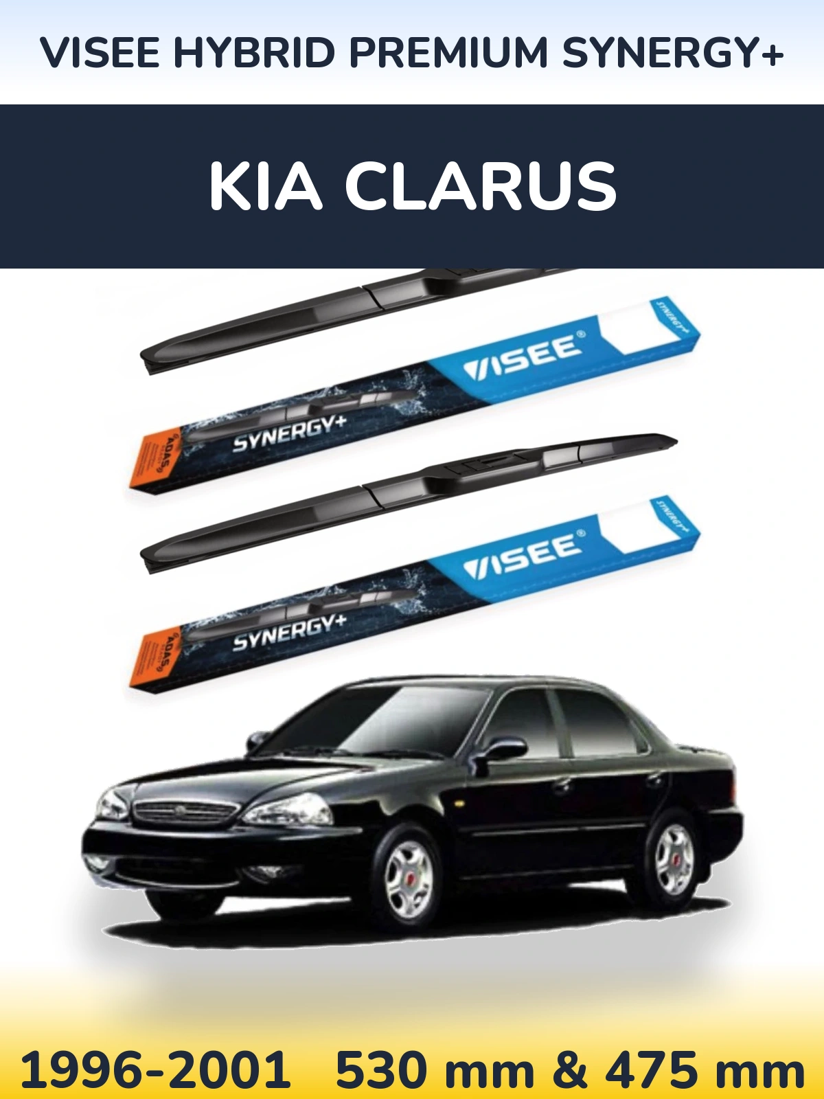 Front wiper blade set VISEE HYBRID PREMIUM SYNERGY+ 530 & 475 mm for KIA Clarus 1996-2001