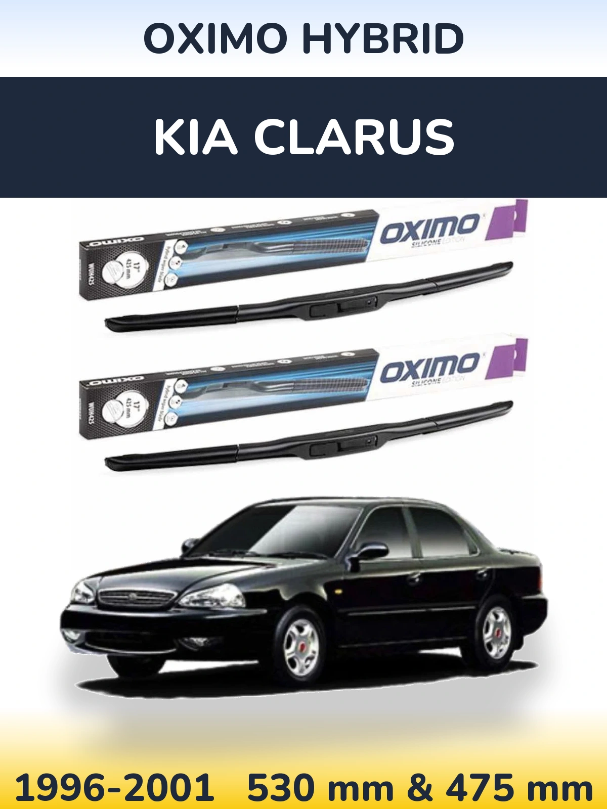 Front wiper blade set Oximo Hybrid 530 & 475 mm for KIA Clarus 1996-2001