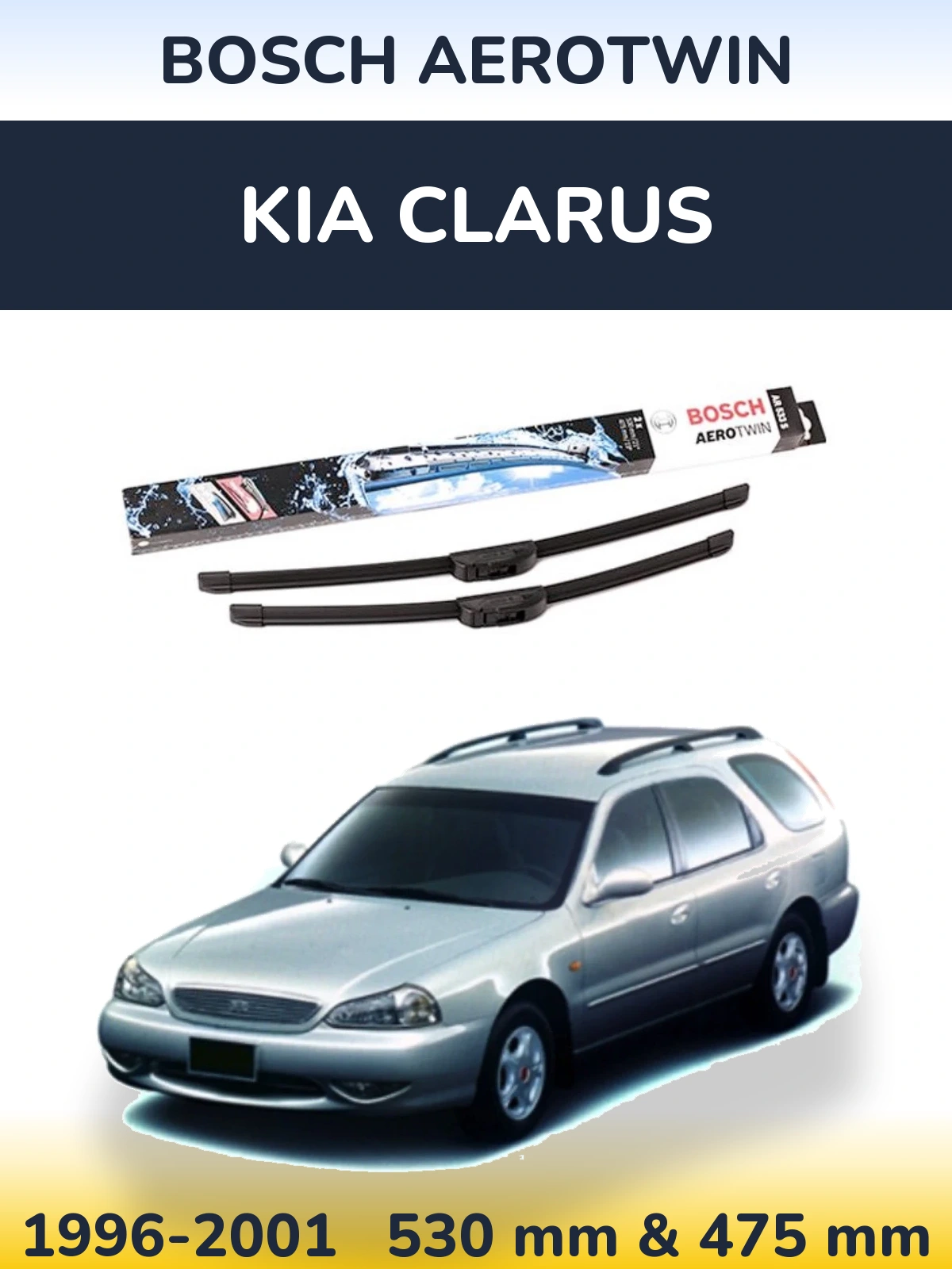 Front wiper blade set BOSCH AeroTwin 530 & 475 mm for KIA Clarus 1996-2001