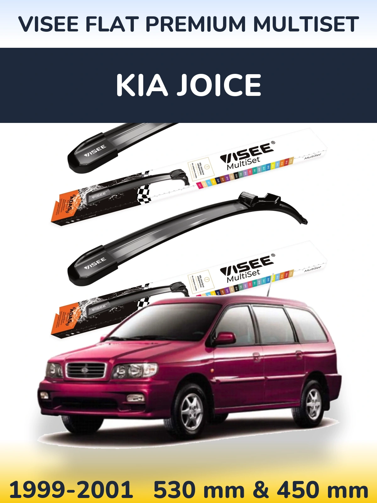 Komplet przednich wycieraczek VISEE FLAT PREMIUM MultiSet 530 & 450 mm do KIA Joice 1999-2001