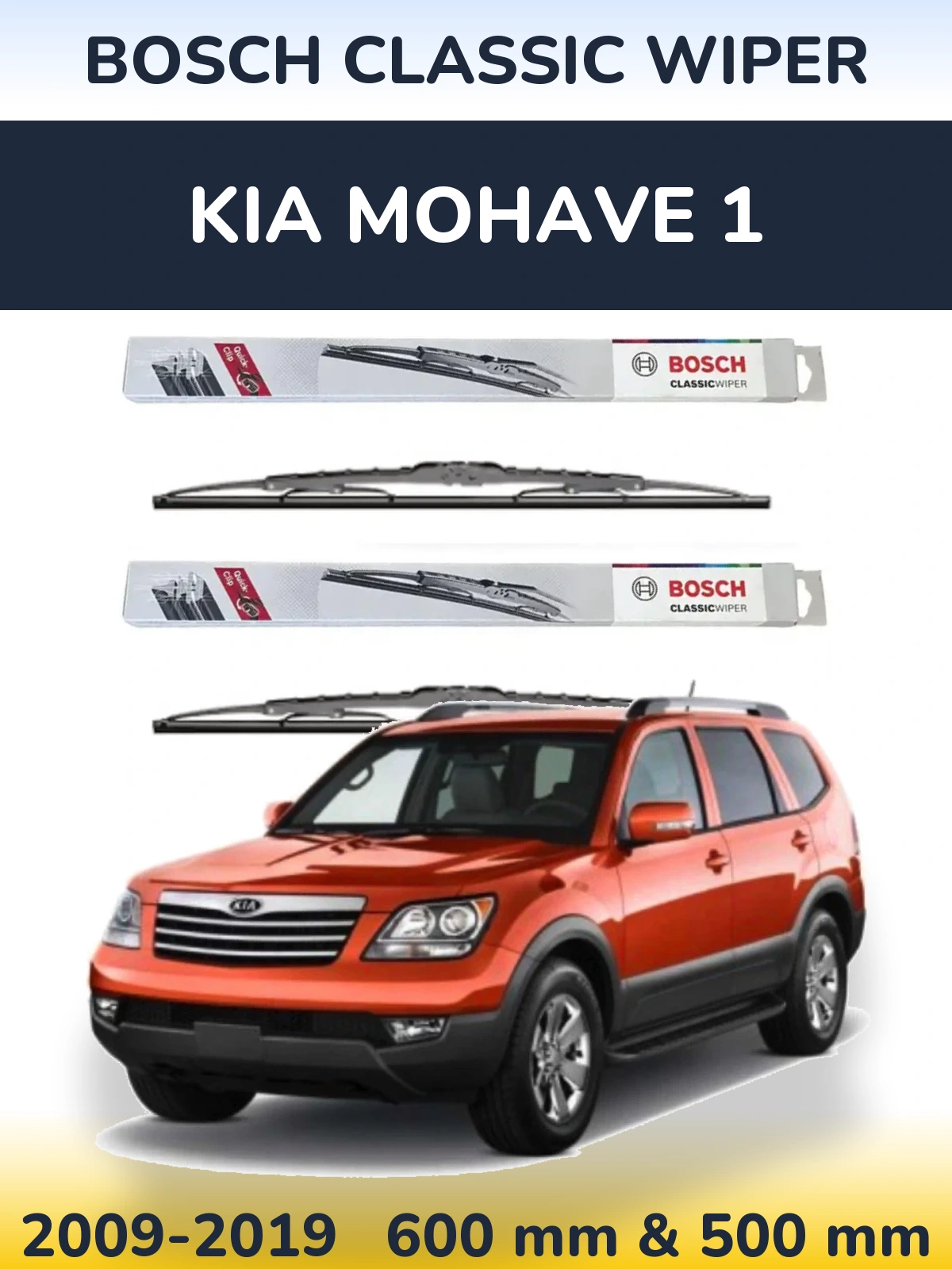 Front wiper blade set BOSCH Classic Wiper 600 & 500 mm for KIA Mohave 1 2009-2019