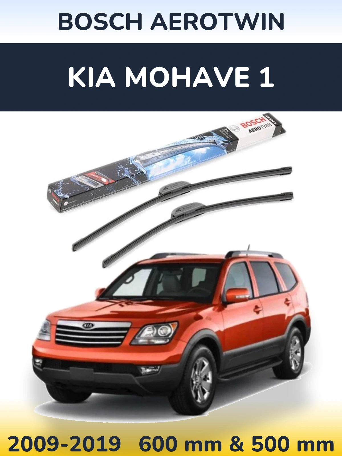 Front wiper blade set BOSCH AeroTwin 600 & 500 mm for KIA Mohave 1 2009-2019