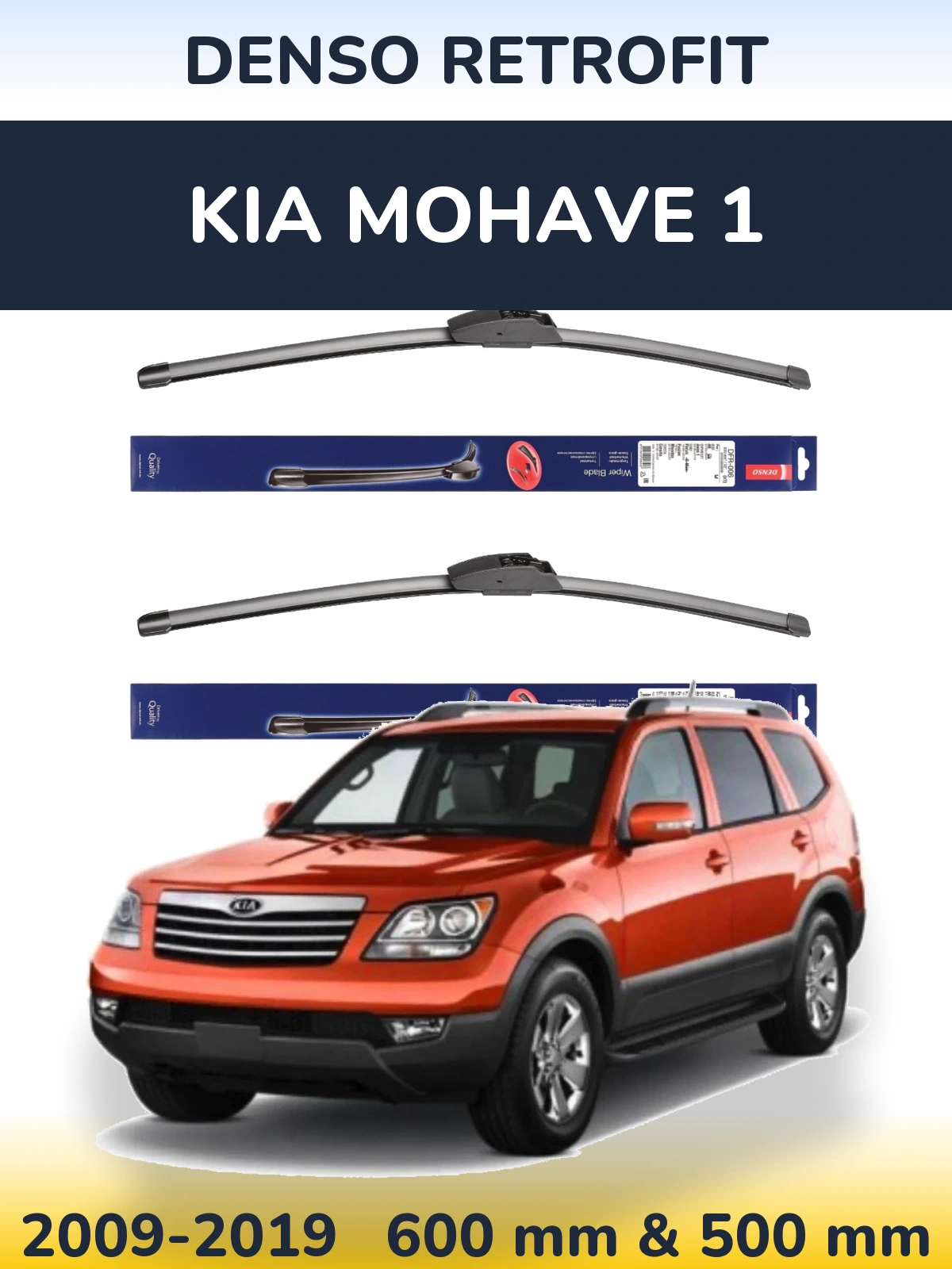 Front wiper blade set Denso Retrofit 600 & 500 mm for KIA Mohave 1 2009-2019