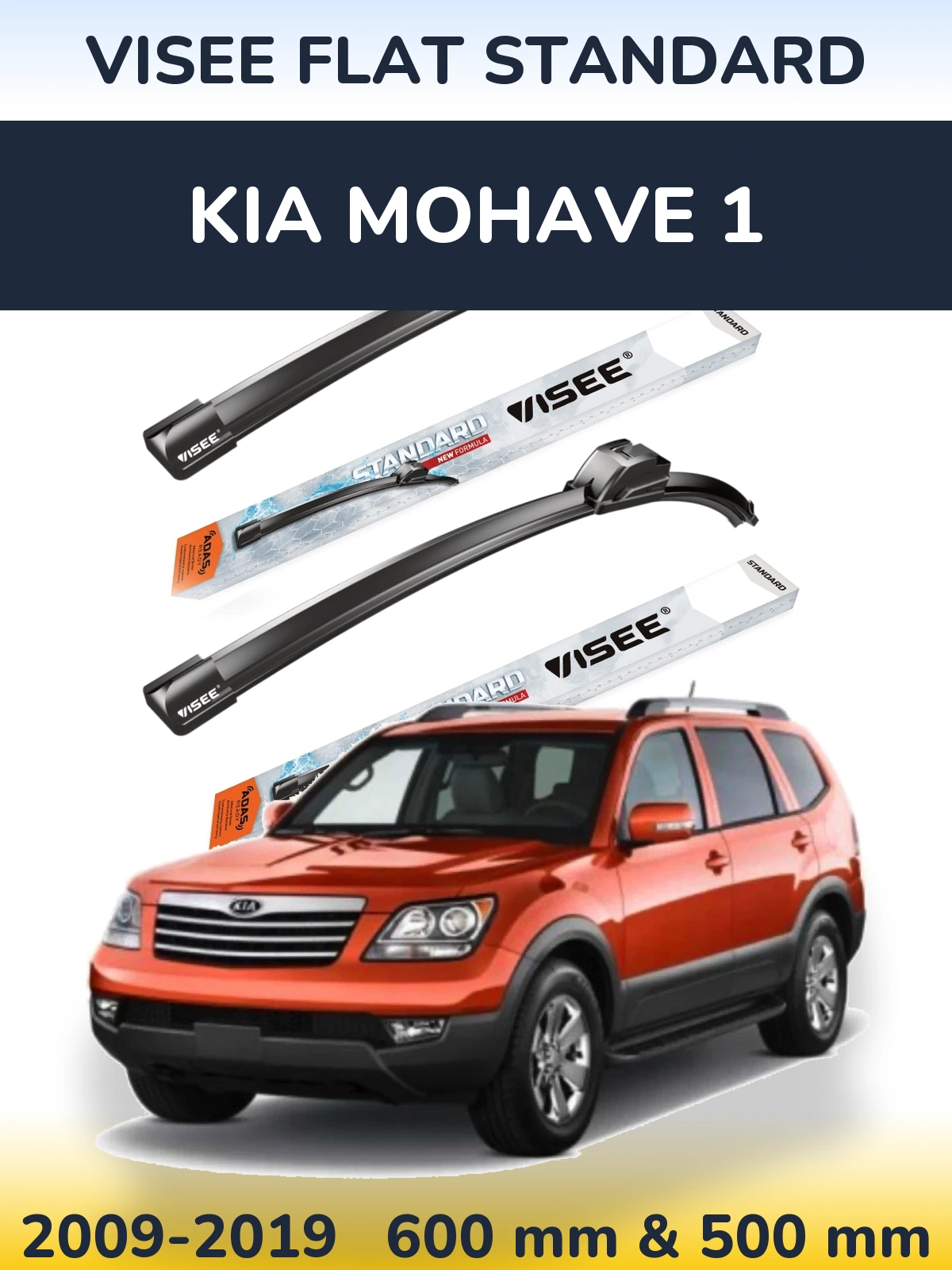 Front wiper blade set VISEE FLAT STANDARD 600 & 500 mm for KIA Mohave 1 2009-2019