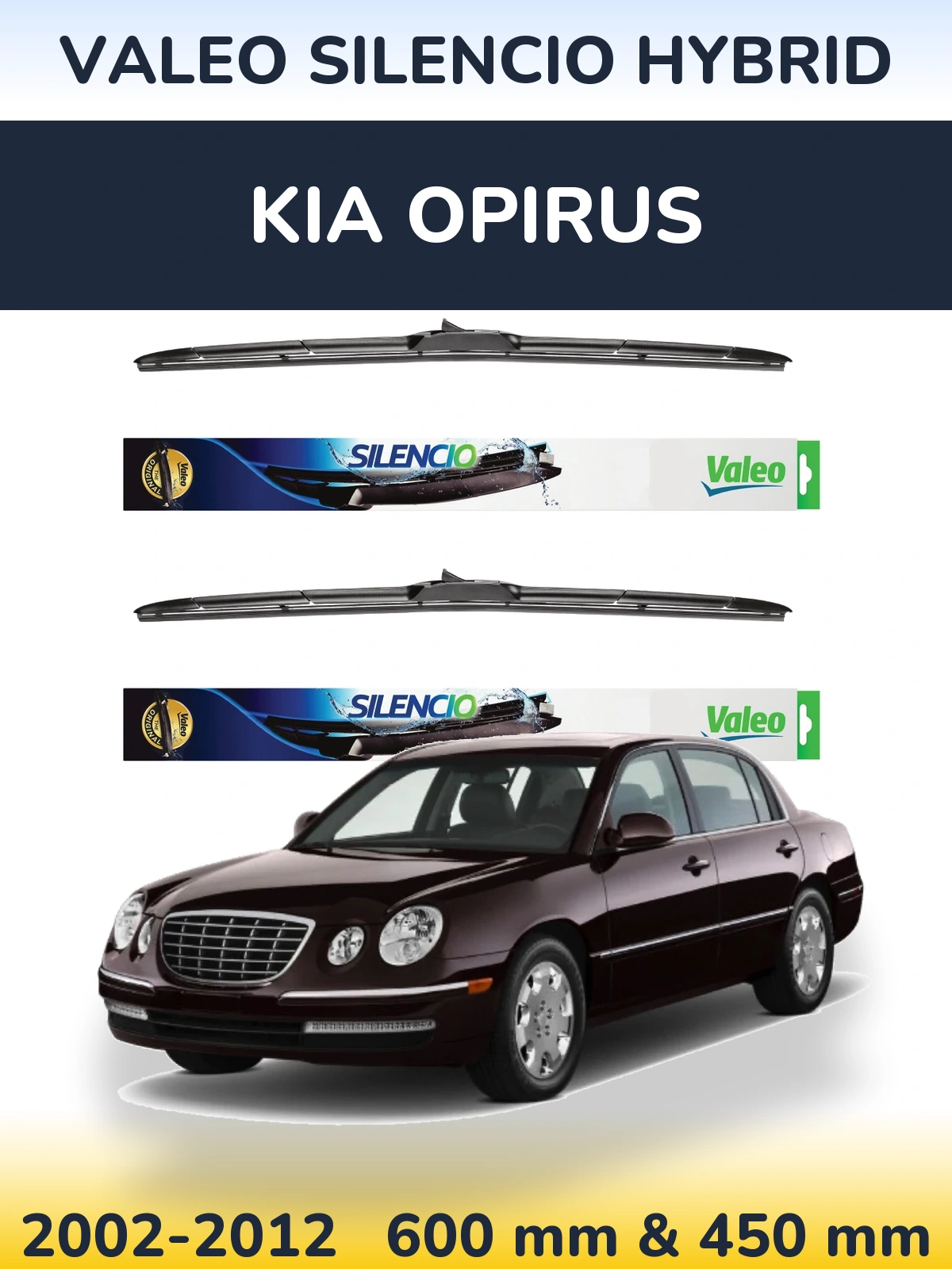 Комплект передних дворников Valeo Silencio Hybrid 600 & 450 мм для KIA Opirus 2002-2012