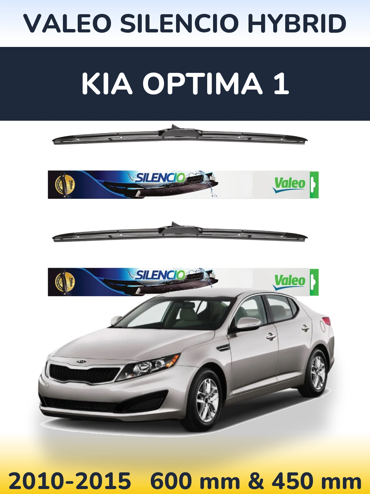 Front wiper blade set Valeo Silencio Hybrid 600 & 450 mm for KIA Optima 1 2010-2015