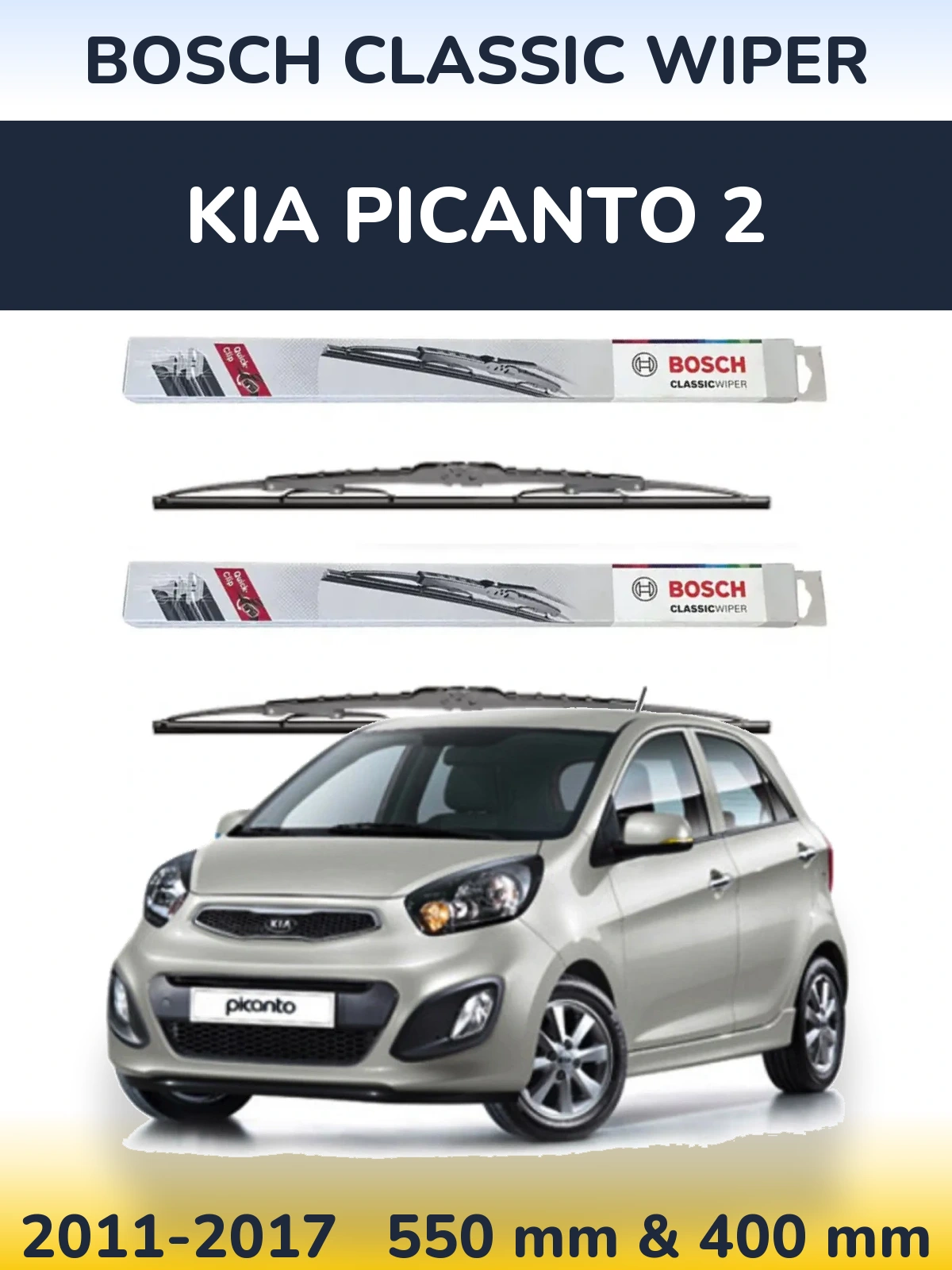 Front wiper blade set BOSCH Classic Wiper 550 & 400 mm for KIA Picanto 2 2011-2017
