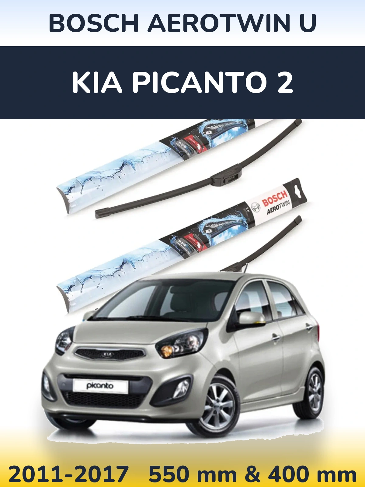 Front wiper blade set BOSCH AeroTwin U 550 & 400 mm for KIA Picanto 2 2011-2017