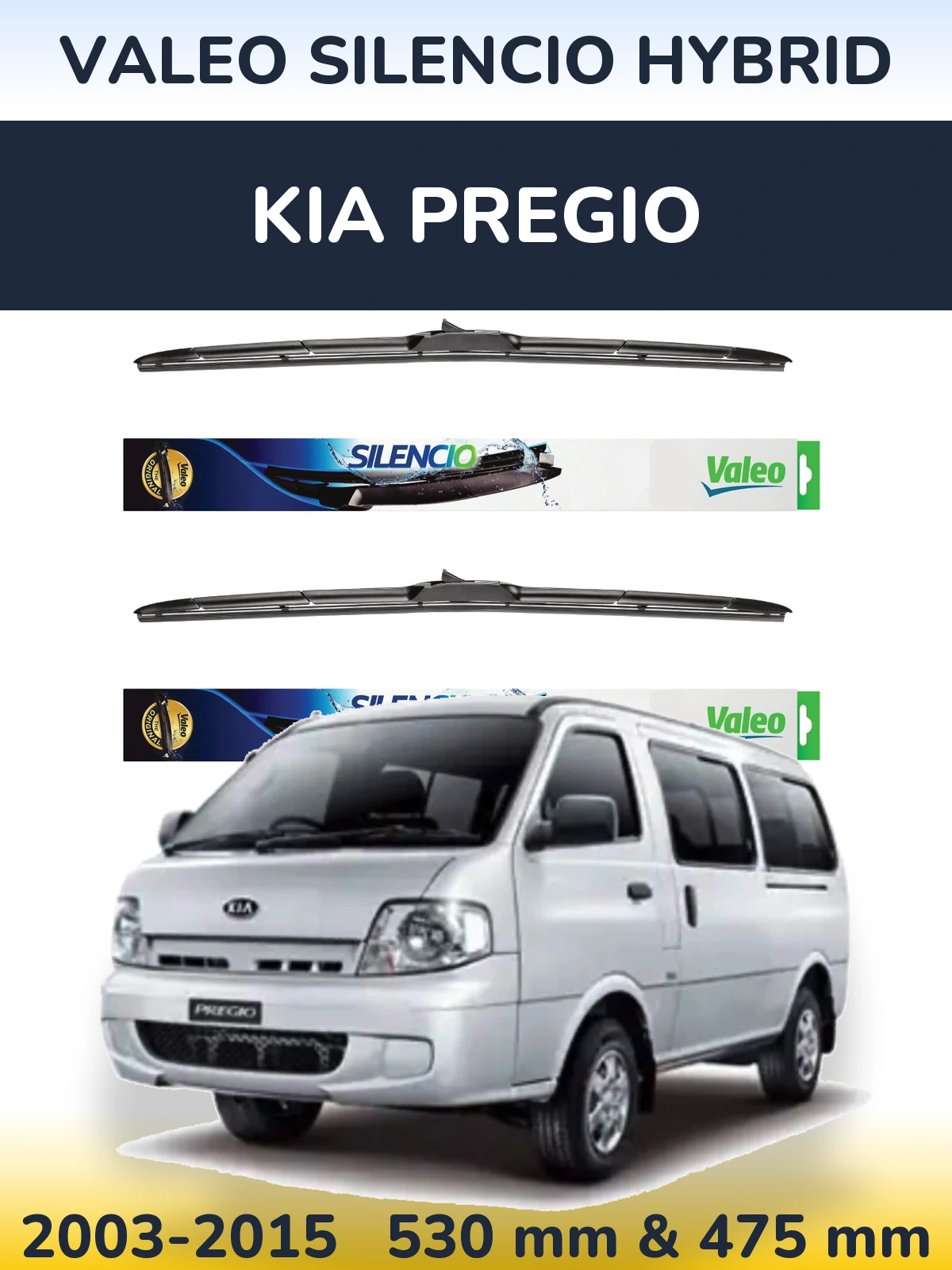 Komplet przednich wycieraczek Valeo Silencio Hybrid 530 & 475 mm do KIA Pregio 2003-2015