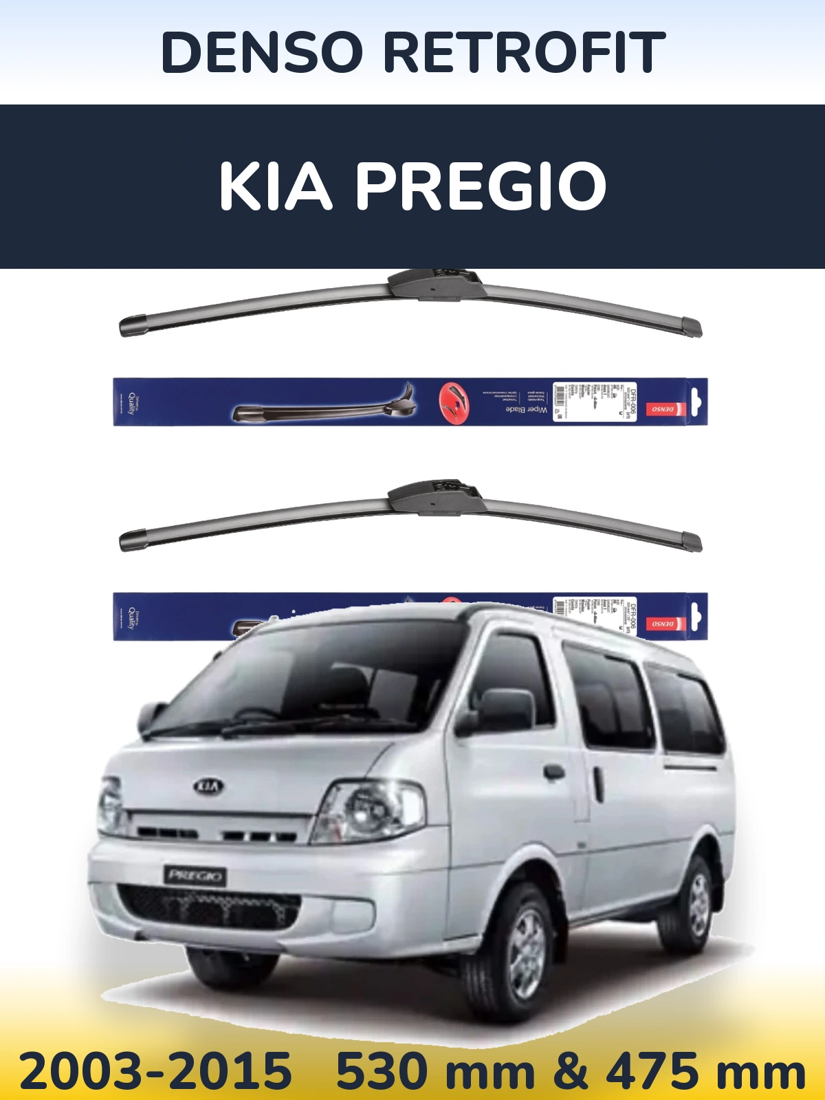 Front wiper blade set Denso Retrofit 530 & 475 mm for KIA Pregio 2003-2015