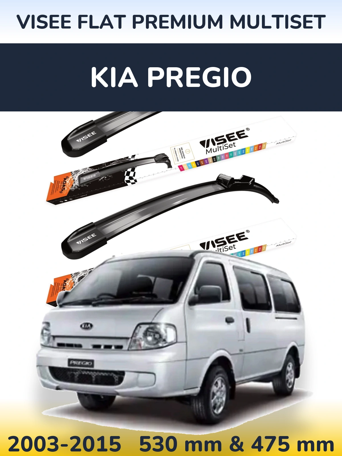 Front wiper blade set VISEE FLAT PREMIUM MultiSet 530 & 475 mm for KIA Pregio 2003-2015