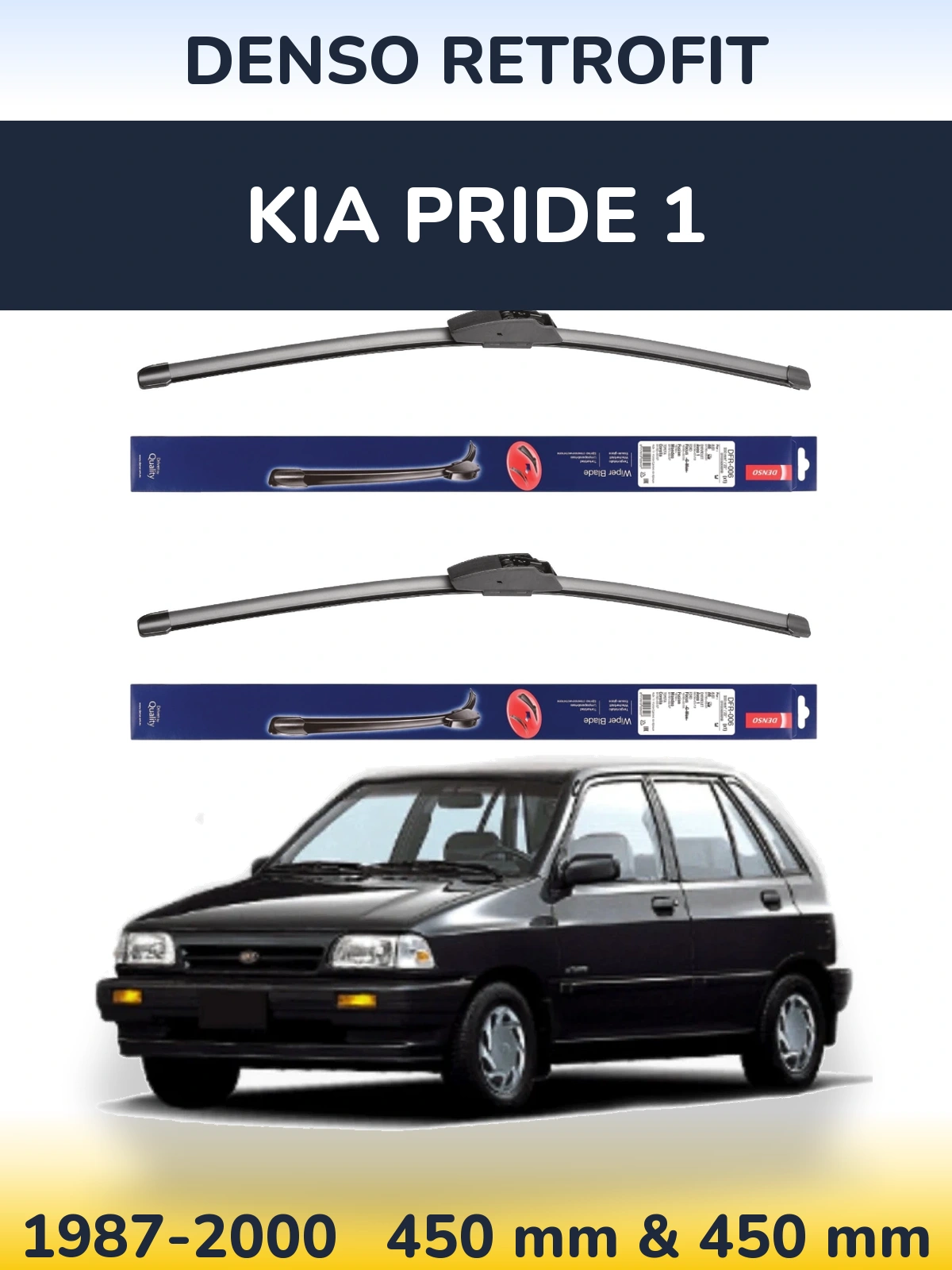 Front wiper blade set Denso Retrofit 450 & 450 mm for KIA Pride 1 1987-2000